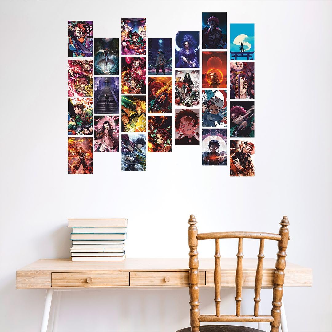 Cvanu 25Pcs Anime Demon Slayers Aesthetic Pattern Printed Collage Kit Posters With Double Sided Tape For Wall Decoration (6Inchx