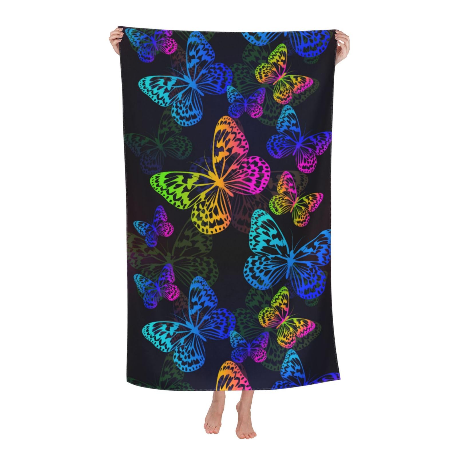 Voohddy Butterfly Flying Beach Towel Large Soft Absorbent Microfiber Quick Dry Oversized Bath Towels For Bathroom Women Men Pool