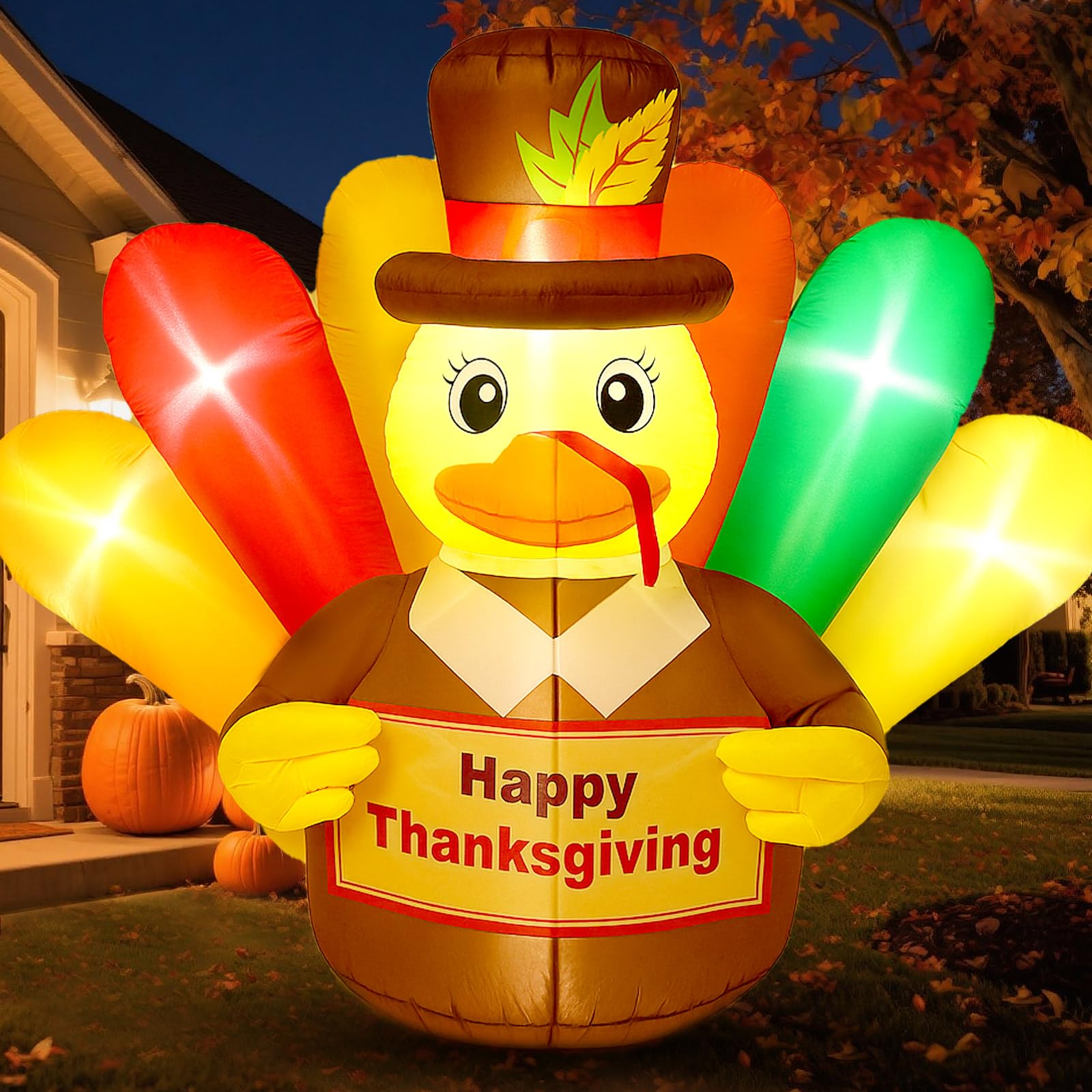 Sosation 6.5 FT Thanksgiving Inflatables Duck Turkey Inflatable Decoration Blow Up Turkey Outdoor with LED Lights Decorations fo