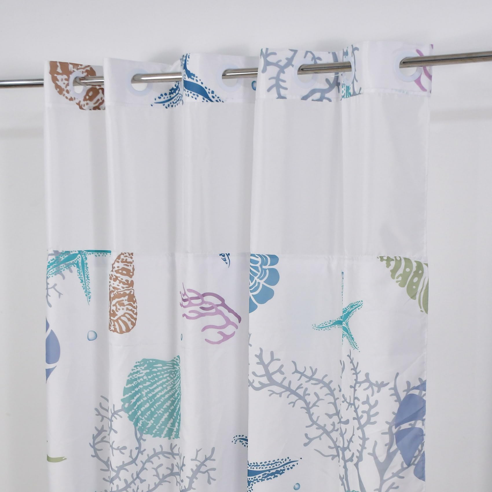 Yanutan No Hook Shower Curtain,Ocean Theme Double-Layered Shower Curtain With Snap-In Liner And Weights,Starfish Coral Nautical