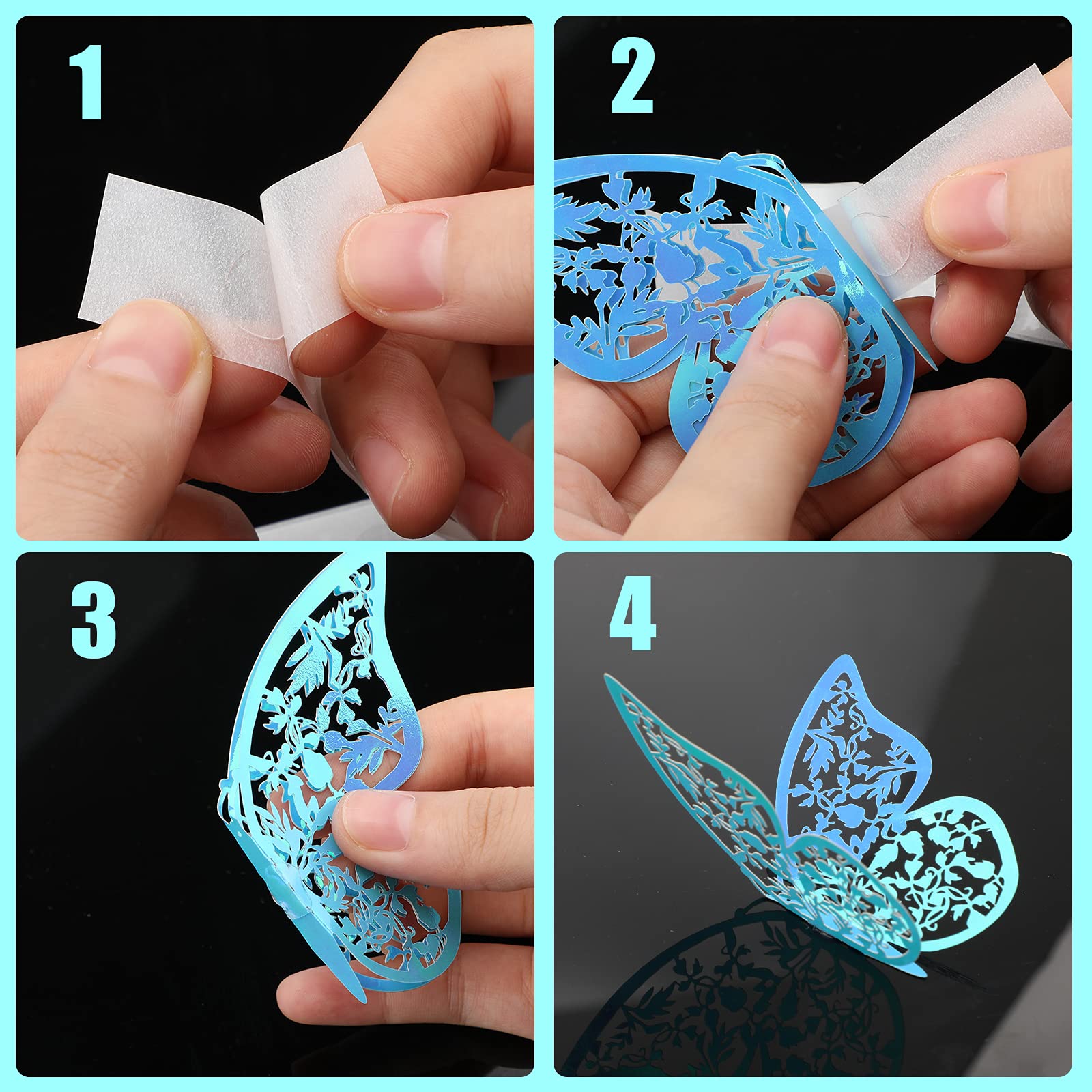 AIEX 3D Butterfly Ornaments - 24 Pack, Rainbow Blue, Paper, Model D04083 - Decorative Home Decor