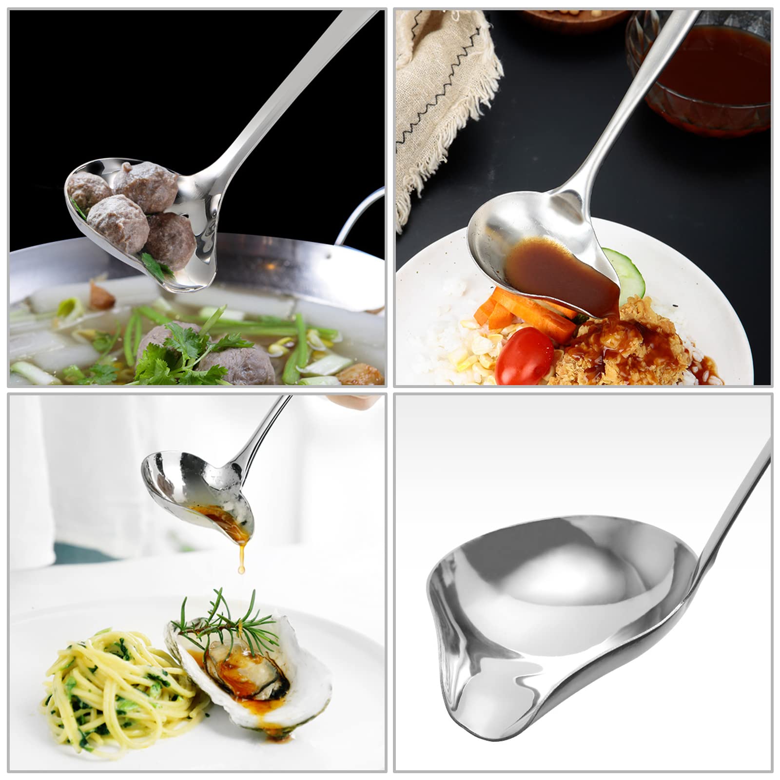 2 PCS Gravy Ladle with Pour Spout  10.6 inch Long Handle Sauce Ladle  Stainless Steel Saucier Drizzle Spoon for Spooning Gravies Sauces Dressings Kitchen Utensil