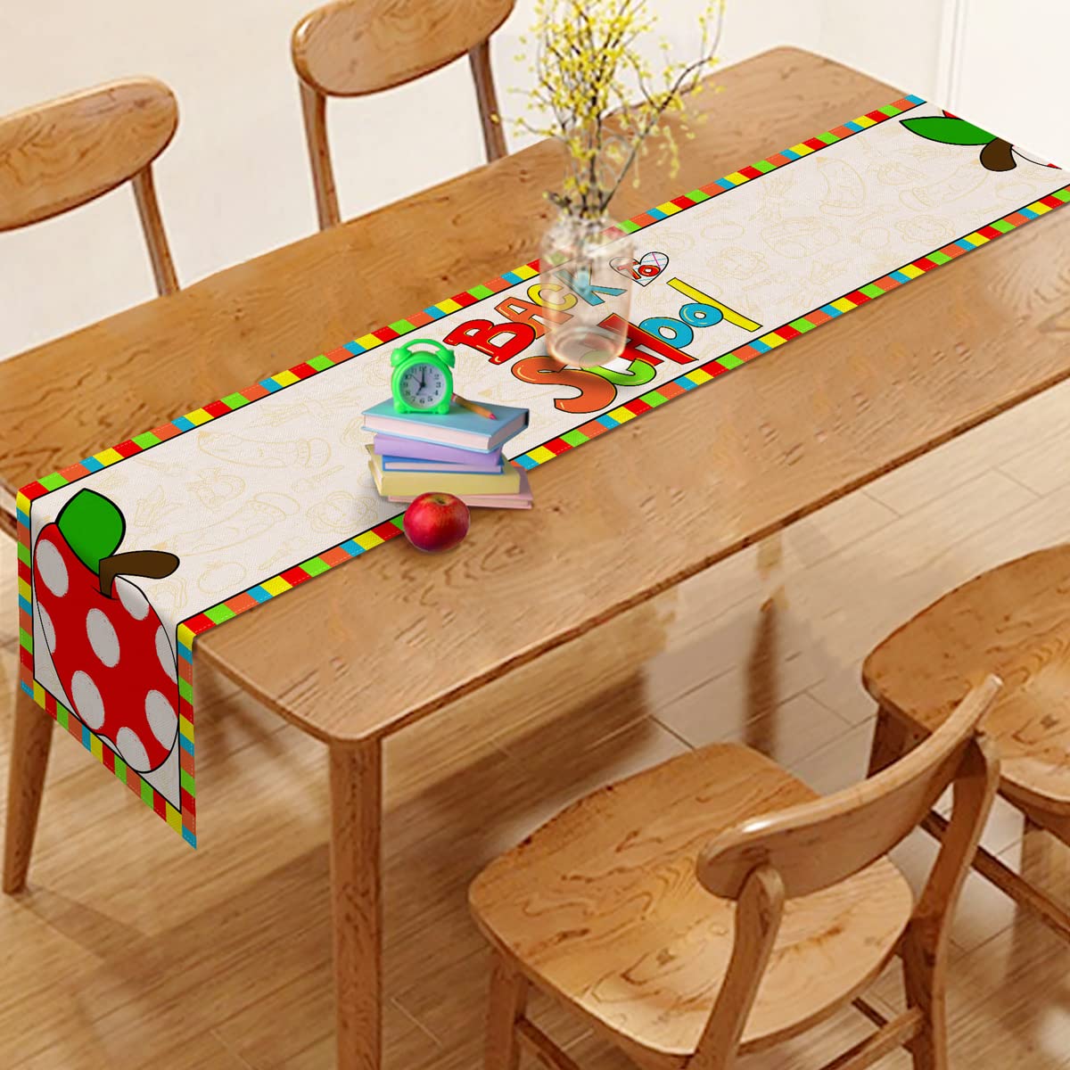 Vohado Back To School Table Runner Students Kids First Day Of School Party Decoration Holiday Dining Room Kitchen Home Decor