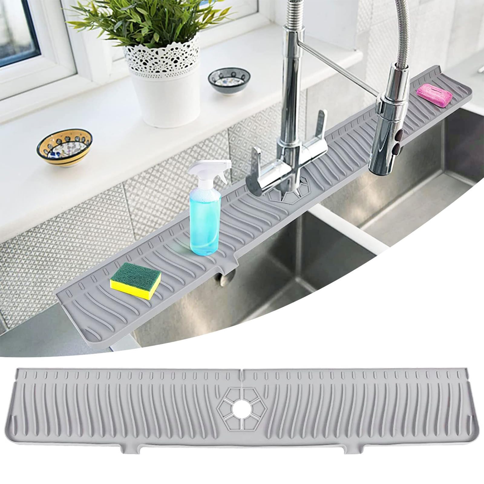 30 Inch Sink Splash Guard, Sink Faucet Mat, Longer Faucet Splash Guard, Silicone Faucet Handle Drip Catcher Tray, Drip Protector