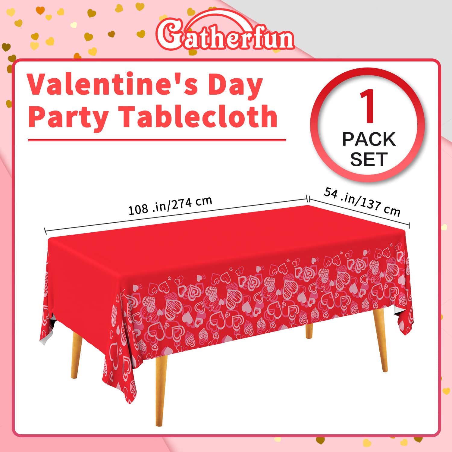 Gatherfun Valentine'S Day Party Supplies Hot Heart Love Disposable Paper Plates Napkins Cups Plastic Tablecloth With Banner For