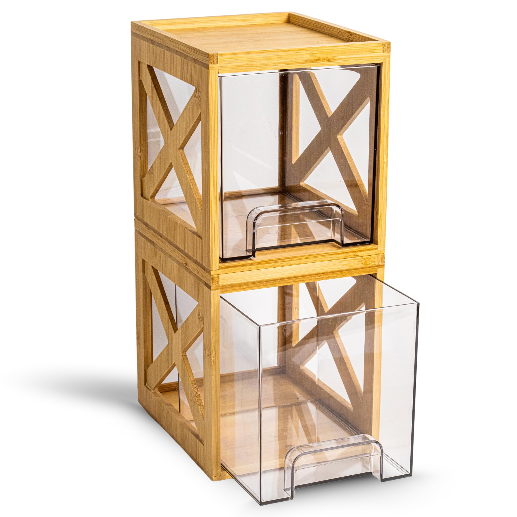 Bamboo Snack & Pantry Organizer, Stackable PullOut Drawers, 2 Pack