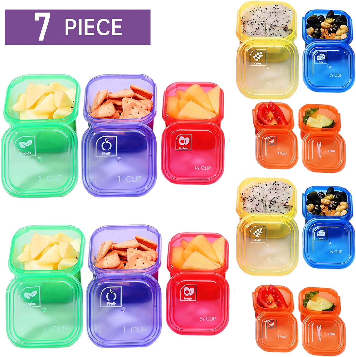 7Pcs Portion Control Container Kit,21 Day Fix Containers And Food Plan,Multi Color Coded Containers,Meal Prep System Storage Con