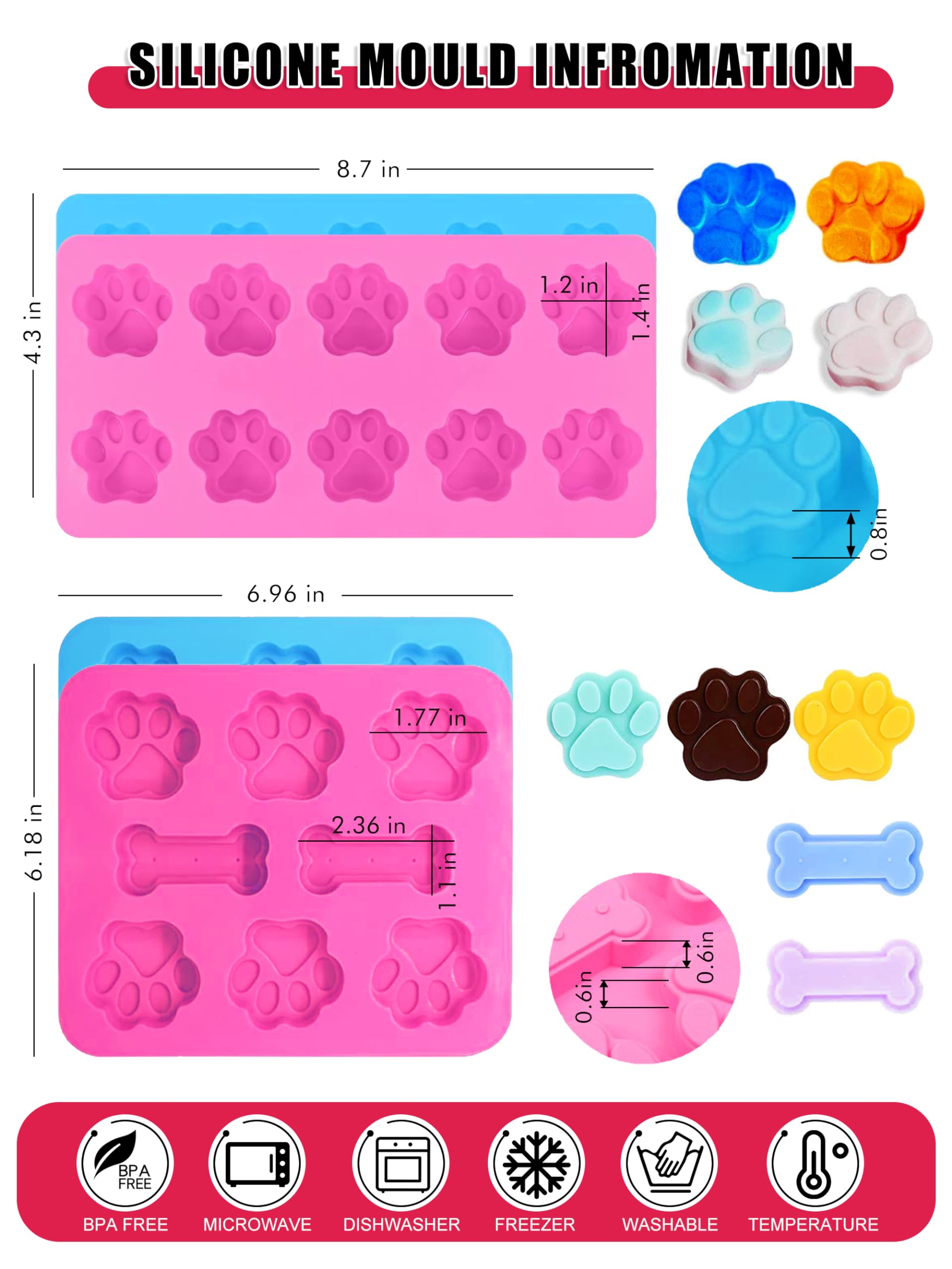 Rugvomwm Homemade Silicone Dog Treat Molds - Dog Treat Cookie Cutters - Dog Treat Recipes Card, Food Grade Silicone Molds For Ca