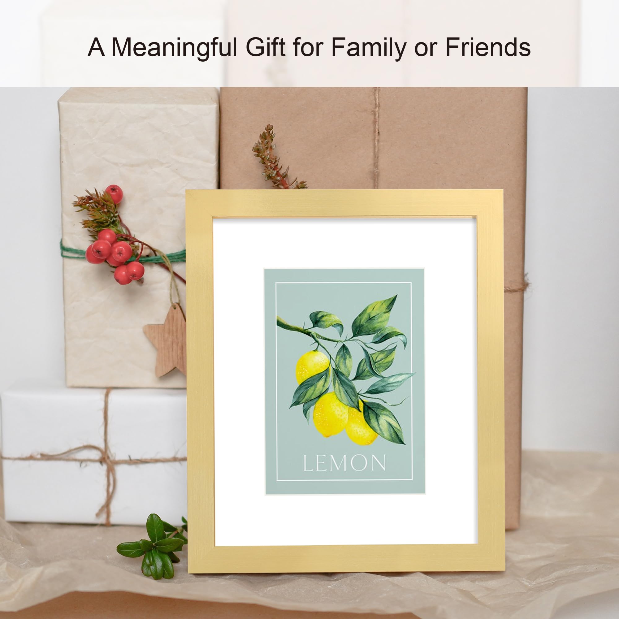 Hongkee 8x10 Picture Frame (4 Pack, Gold) Made of Real Glass and Wooden Frame - Display Pictures 5x7 with Mat or 8x10 Without Ma