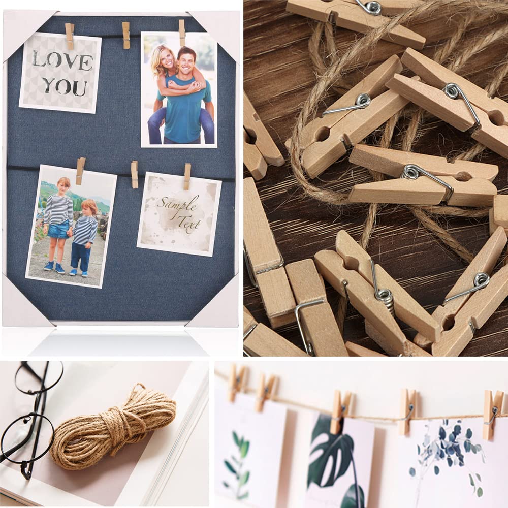 Mini Clothes Pins, 260 Pcs Small Wooden Clothes Pins With Jute Twine, Clothespins, Clothes Pins For Photos Crafts Diy Project