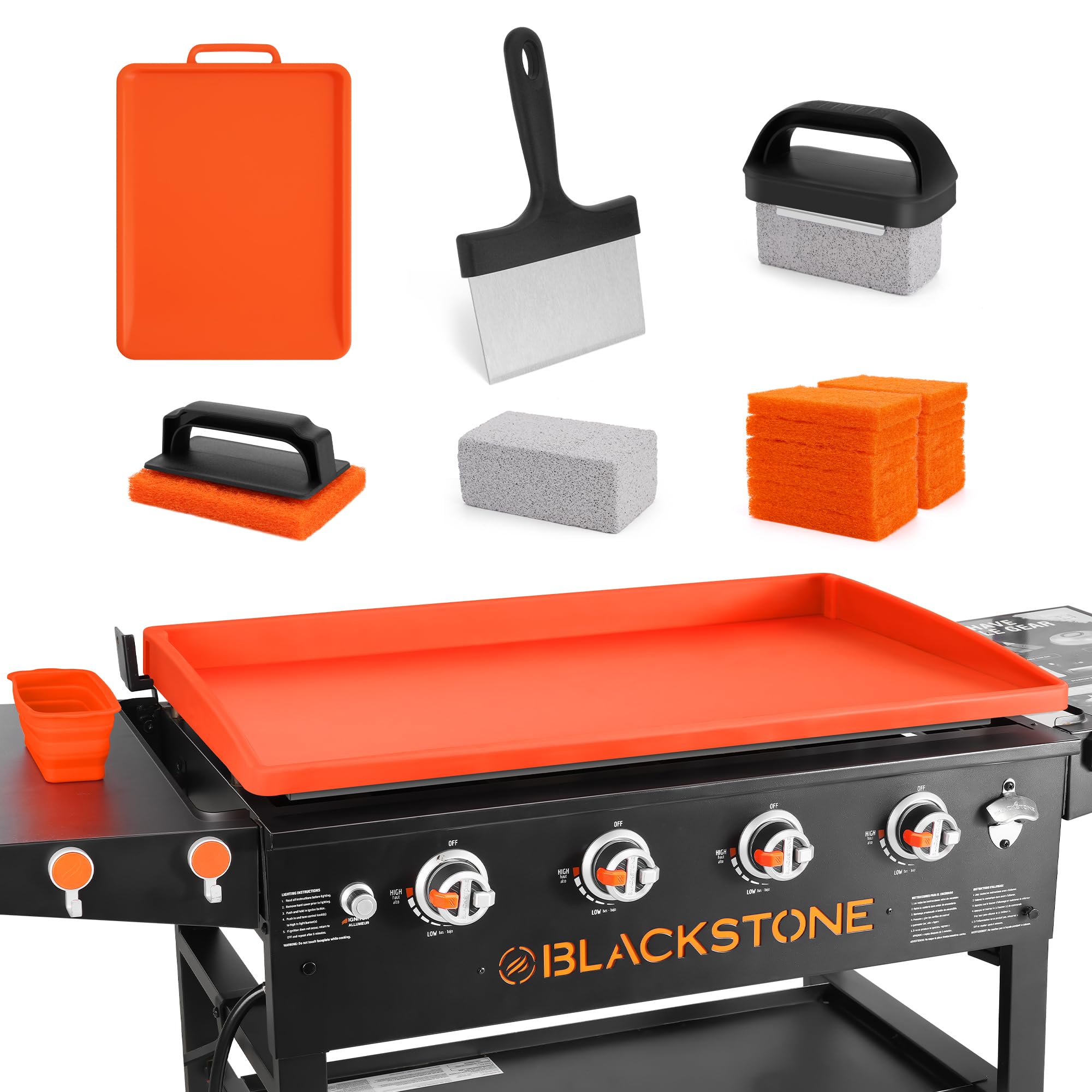 Wyzjc Upgraded Blackstone Griddle Cleaning Kit, With 36 Inch Silicone Griddle Mat, Oil Cup Liner, Heat-Resistant Silicone Spatul