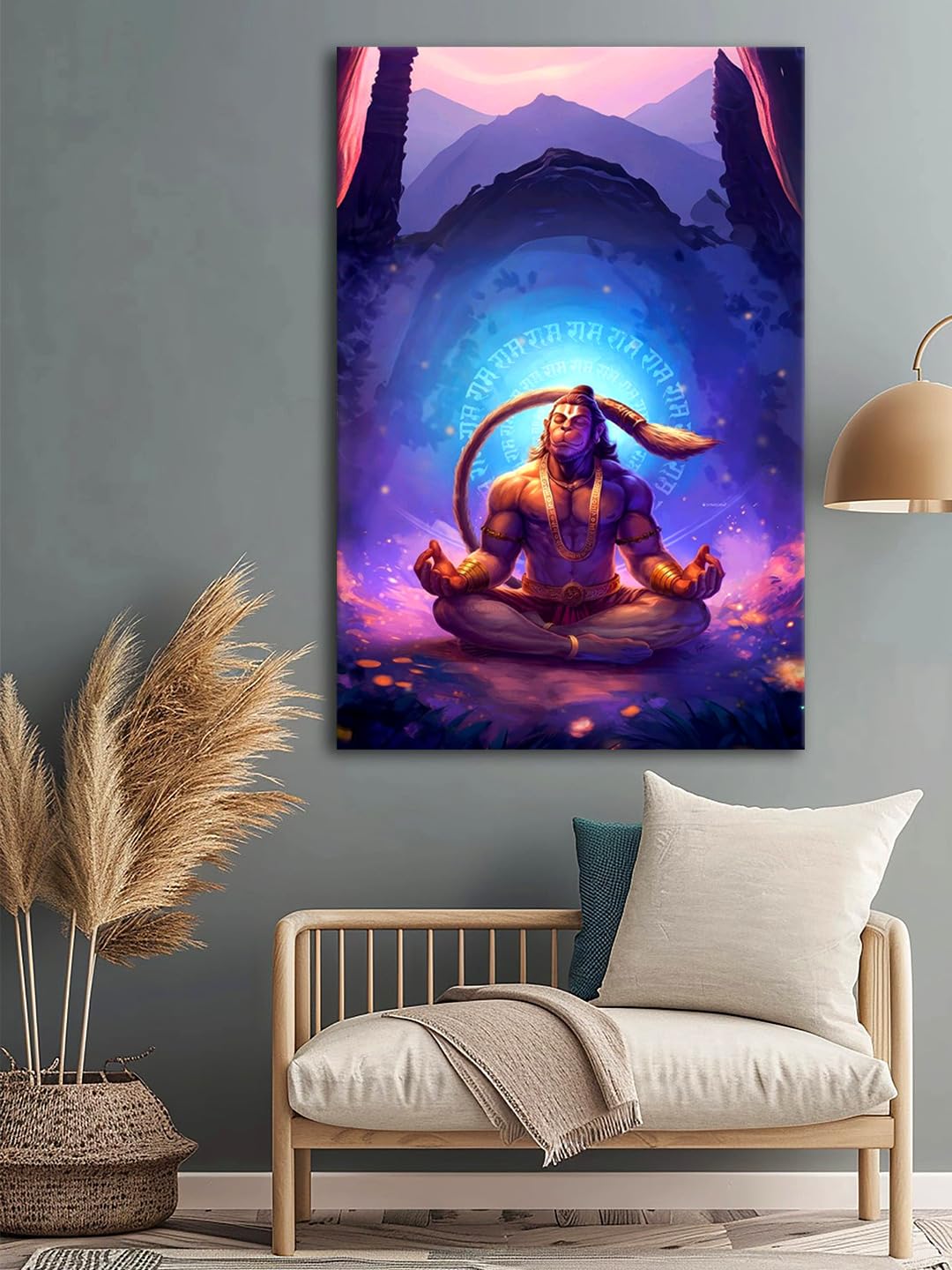 999Store Hanuman Meditation Canvas Painting In Vibrant Colors - Spiritual Wall Art For Meditation Spaces(24X36 Inch_ Canvas) Flp
