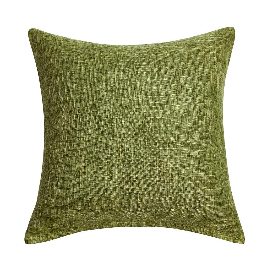 Anickal Set Of 2 Green Pillow Covers Rustic Linen Decorative Square Throw Pillow Covers 20X20 Inch For Sofa Couch Decoration