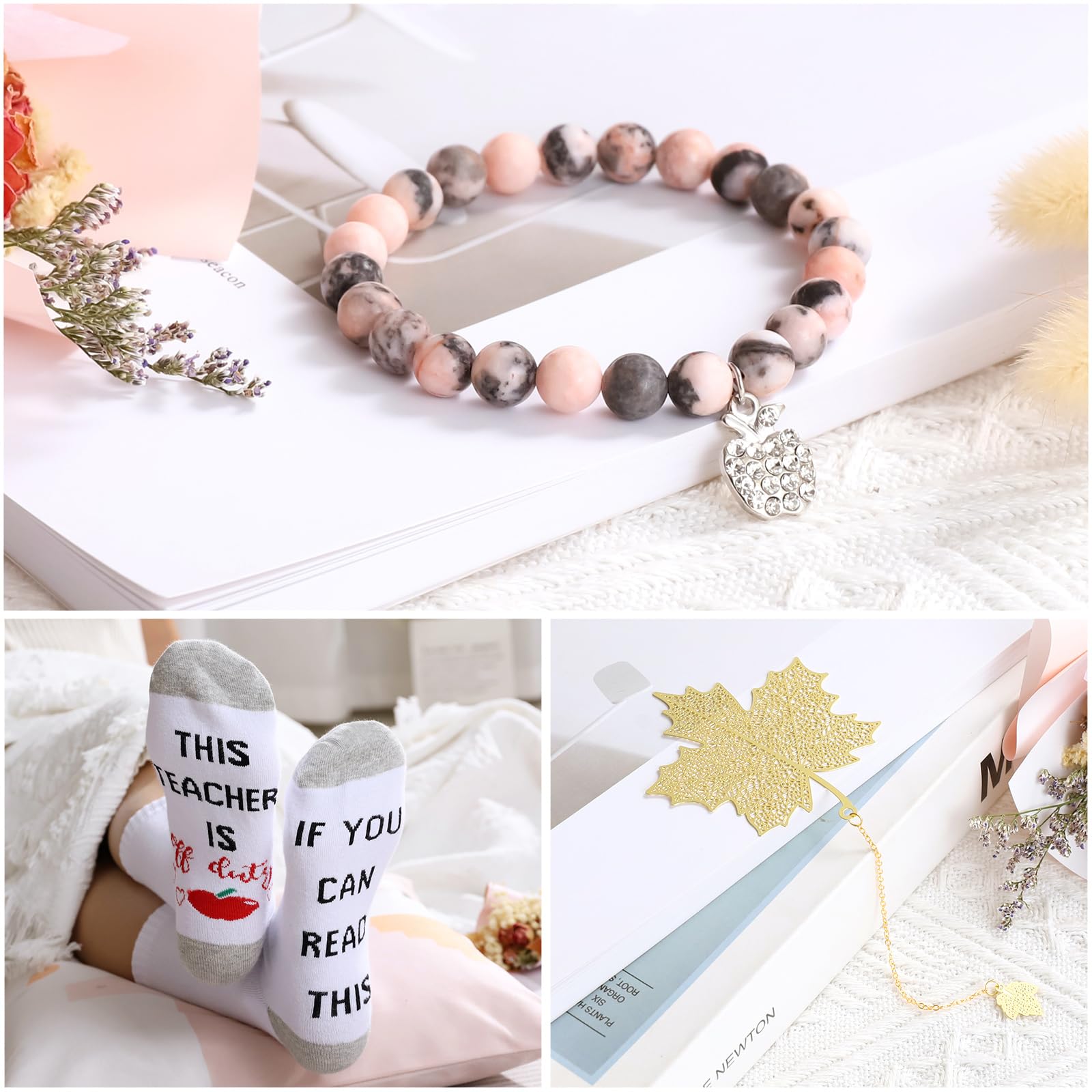 GunFawn Teacher Appreciation Gift Set: 20 oz Tumbler, Pouch Bag, Socks & Thank You Basket for Birthday/Christmas & Back to School