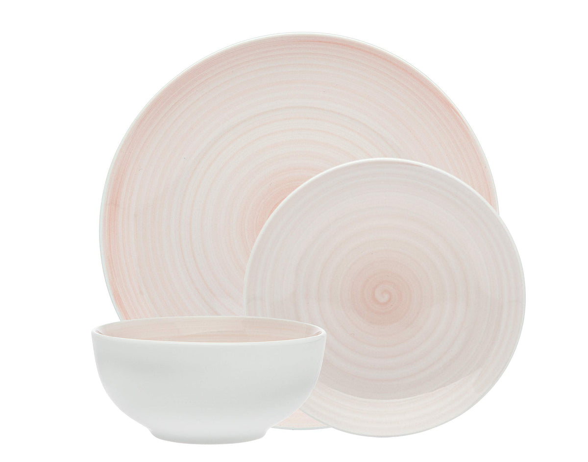 Godinger Dinnerware Set Pink Swirl Design Dinner Plate, Salad Plate, Soup Bowl - Service of 4