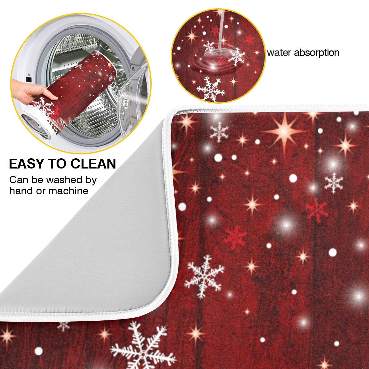 Christmas Tree Dish Drying Mat 18X24 Inch Xmas New Year Snowflake Wooden Dish Drainer Kitchen Counter Mats Bottles Dish Dry Pad