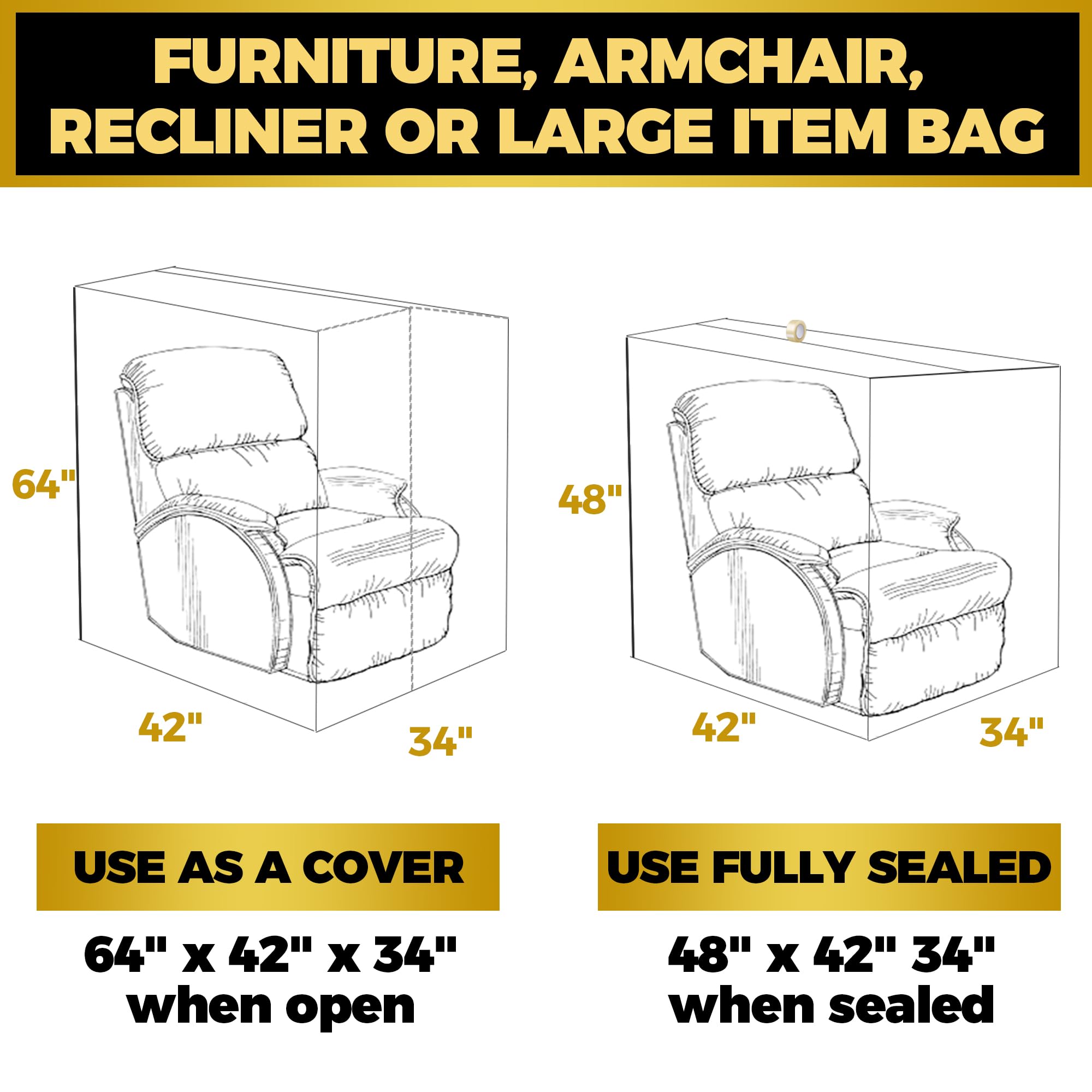 Plastic Furniture Covers For Moving Storage - Heavy-Duty Chair Cover Protectors, Waterproof & Dustproof Clear Moving Bags For Ar
