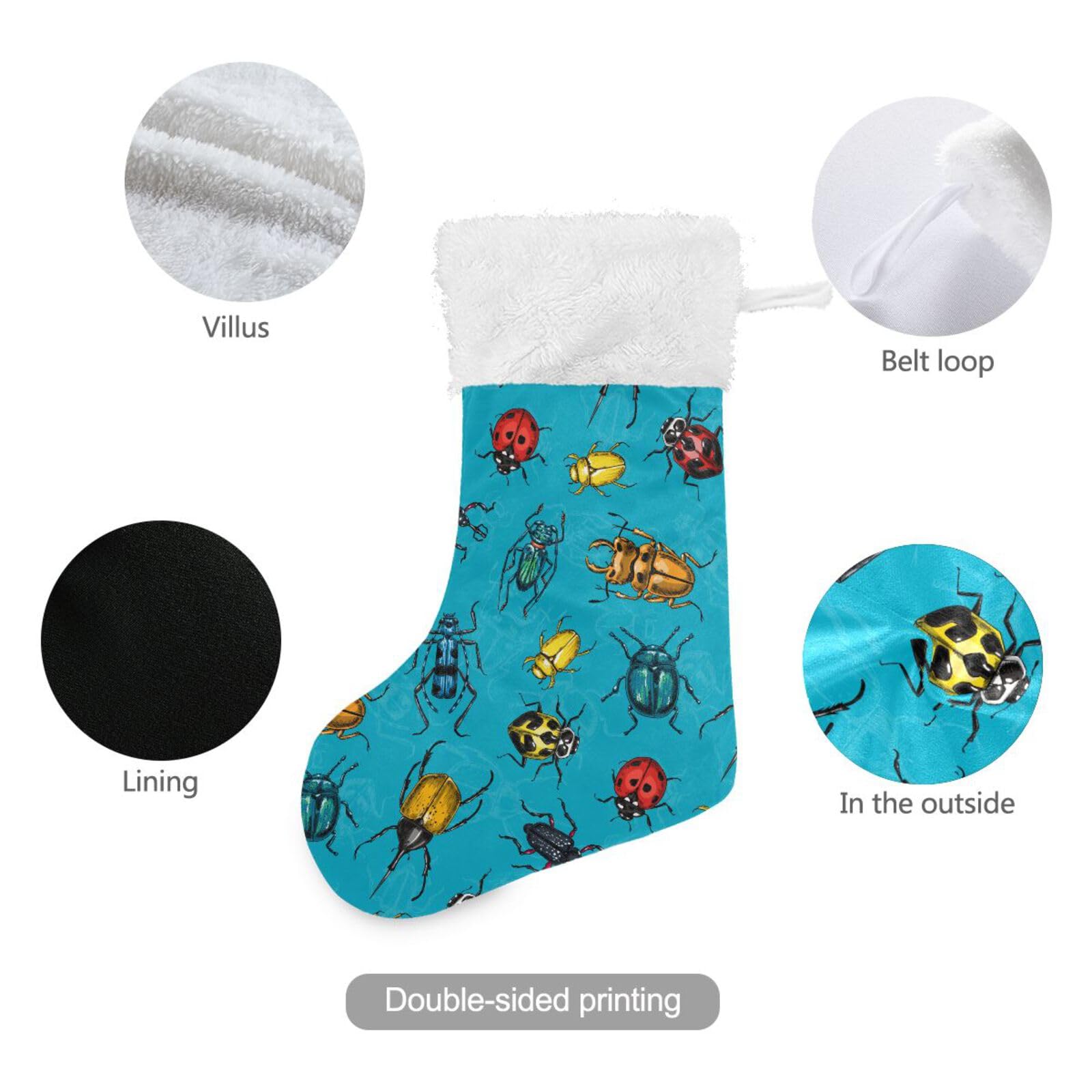 JHKKU Beetles Bugs Christmas Stockings, 17.7 inches Personalized Large Christmas Stocking Gift Decorations and Party Supplies, U