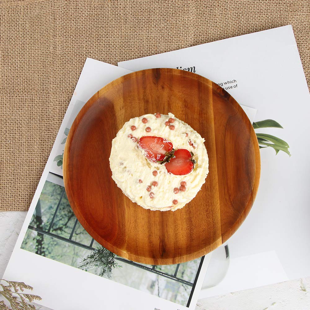 Aidea Acacia Wood Dinner Plates, 8 Inch Round Wood Plates Set Of 4, Easy Cleaning & Lightweight For Dishes Snack, Dessert, Unbre