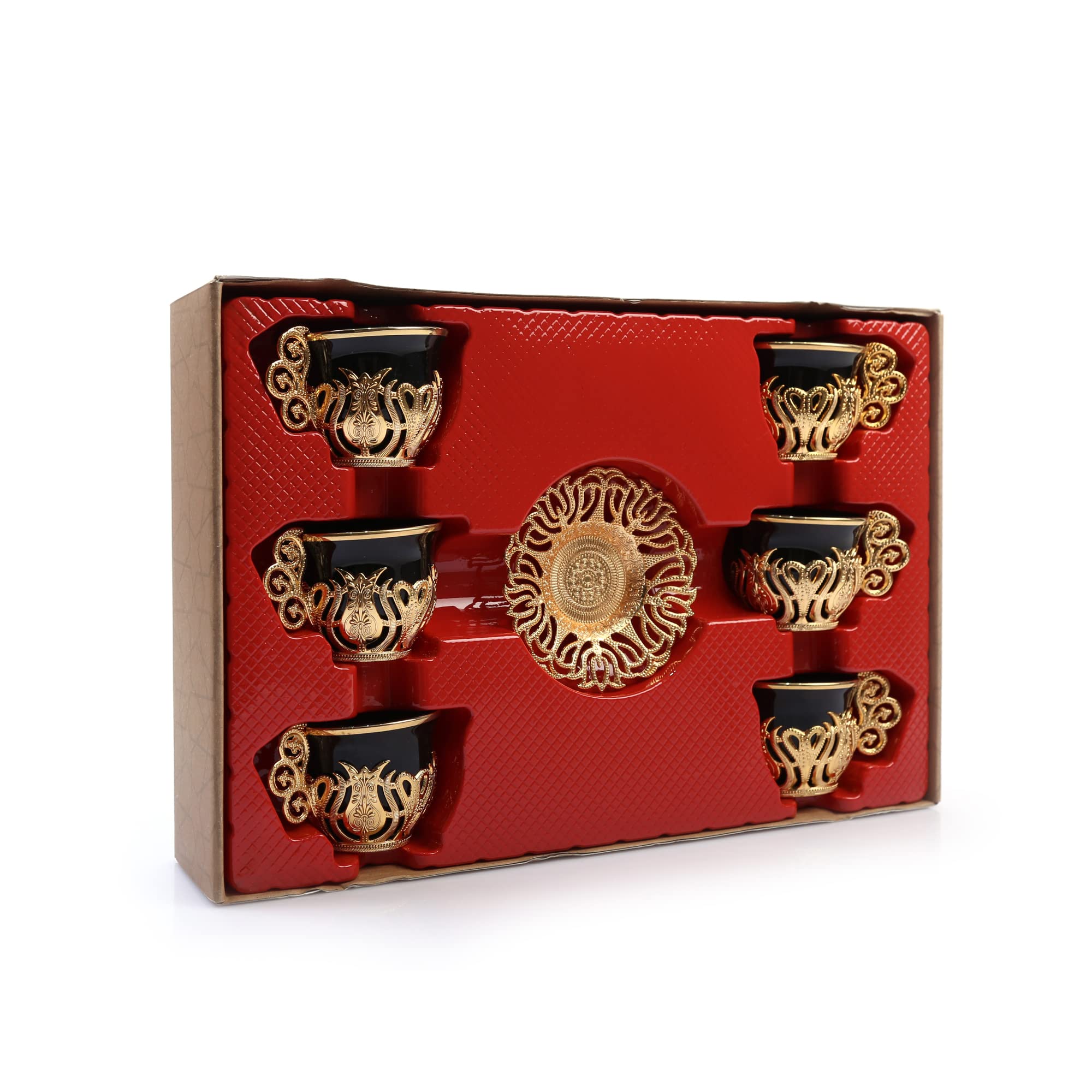 Alisveristime 12 Pc Turkish Greek Arabic Coffee Espresso Cup Saucer Porcelain Set (Black Gold)