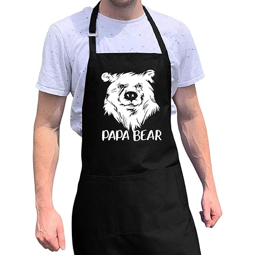 Papa Bear - Bbq Grill Apron - Funny Apron For Dad Or Grandpa - 1 Size Fits All Chef Apron High Quality Poly/Cotton 4 Utility Poc