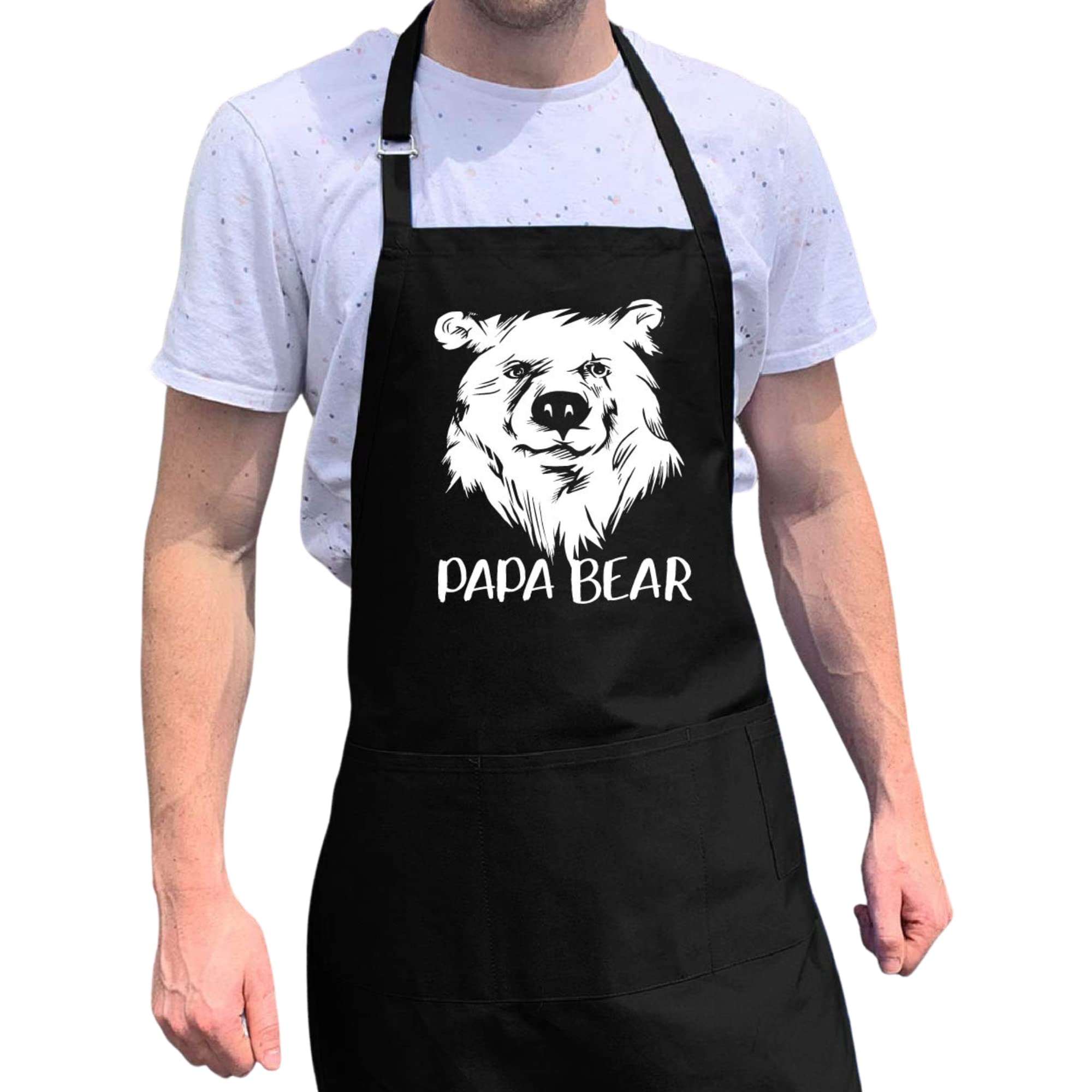 Papa Bear - Bbq Grill Apron - Funny Apron For Dad Or Grandpa - 1 Size Fits All Chef Apron High Quality Poly/Cotton 4 Utility Poc