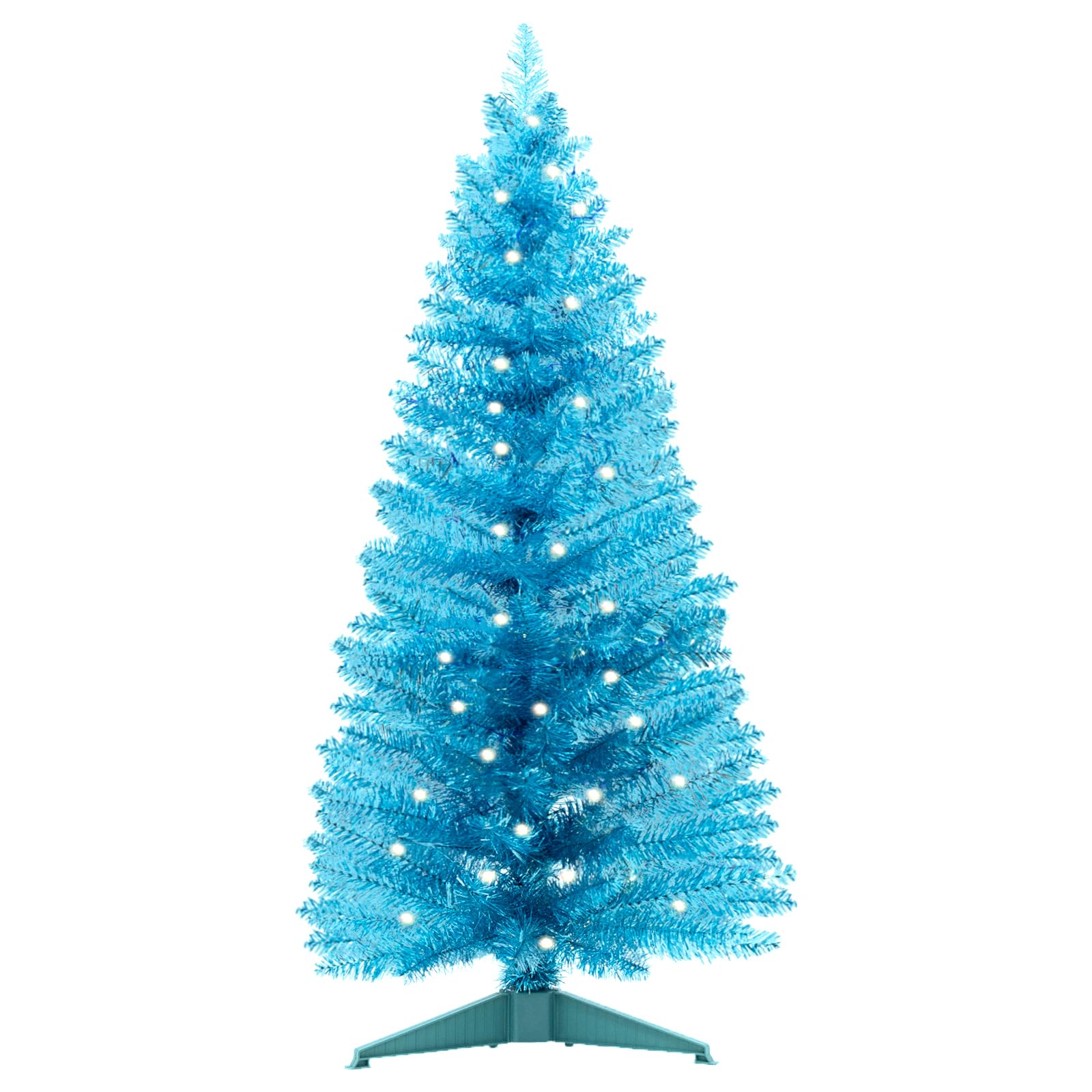 Santanelo 4ft Lighted Artificial Blue Christmas Tree,Small Snowy Artificial Xmas Tree, Not Pre-lit White Tinsel Pine Trees with 