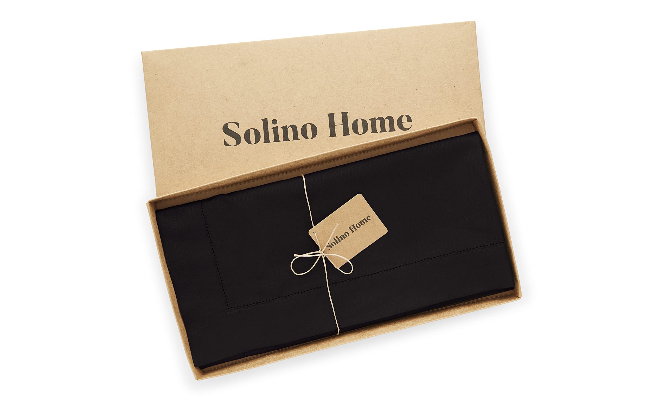 Solino Home Black Tablecloth - Cotton Linen Hemstitch Tablecloth 52 X 52 Inch - Machine Washable Square Table Throw For Fall, Ha