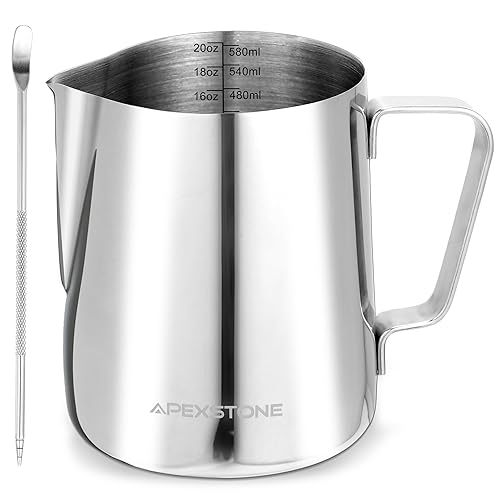 Apexstone Espresso Milk Frothing Pitcher 20 oz  Espresso Steaming Pitcher 20 oz  Coffee Milk Frothing Cup  Coffee Steaming Pitcher 20 oz/600 ml