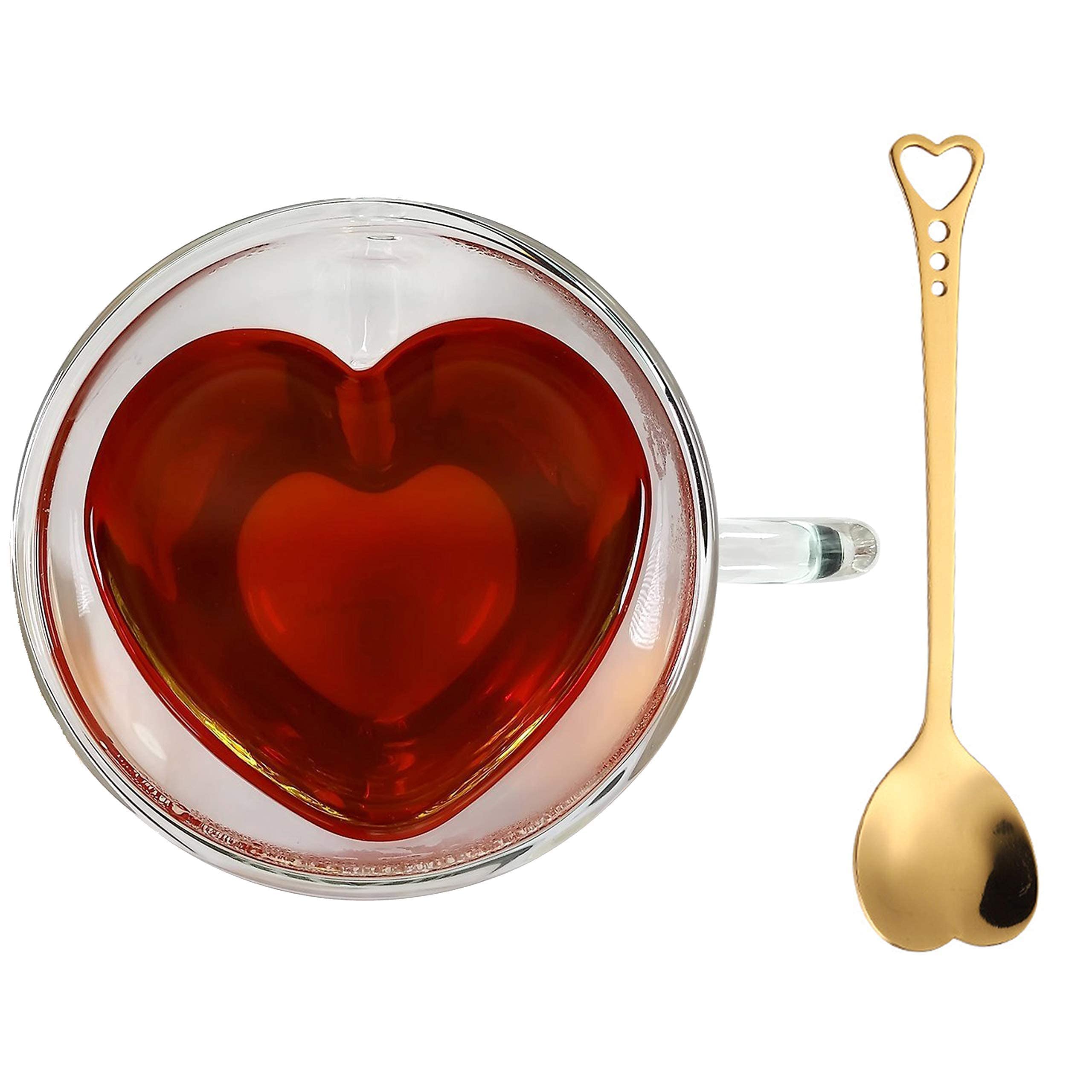 Heart Shaped Cup - Double Walled Insulated Glass Coffee Mug Or Tea Cup - Double Wall Glass 8Oz (240Ml) - Clear - Unique & Insula