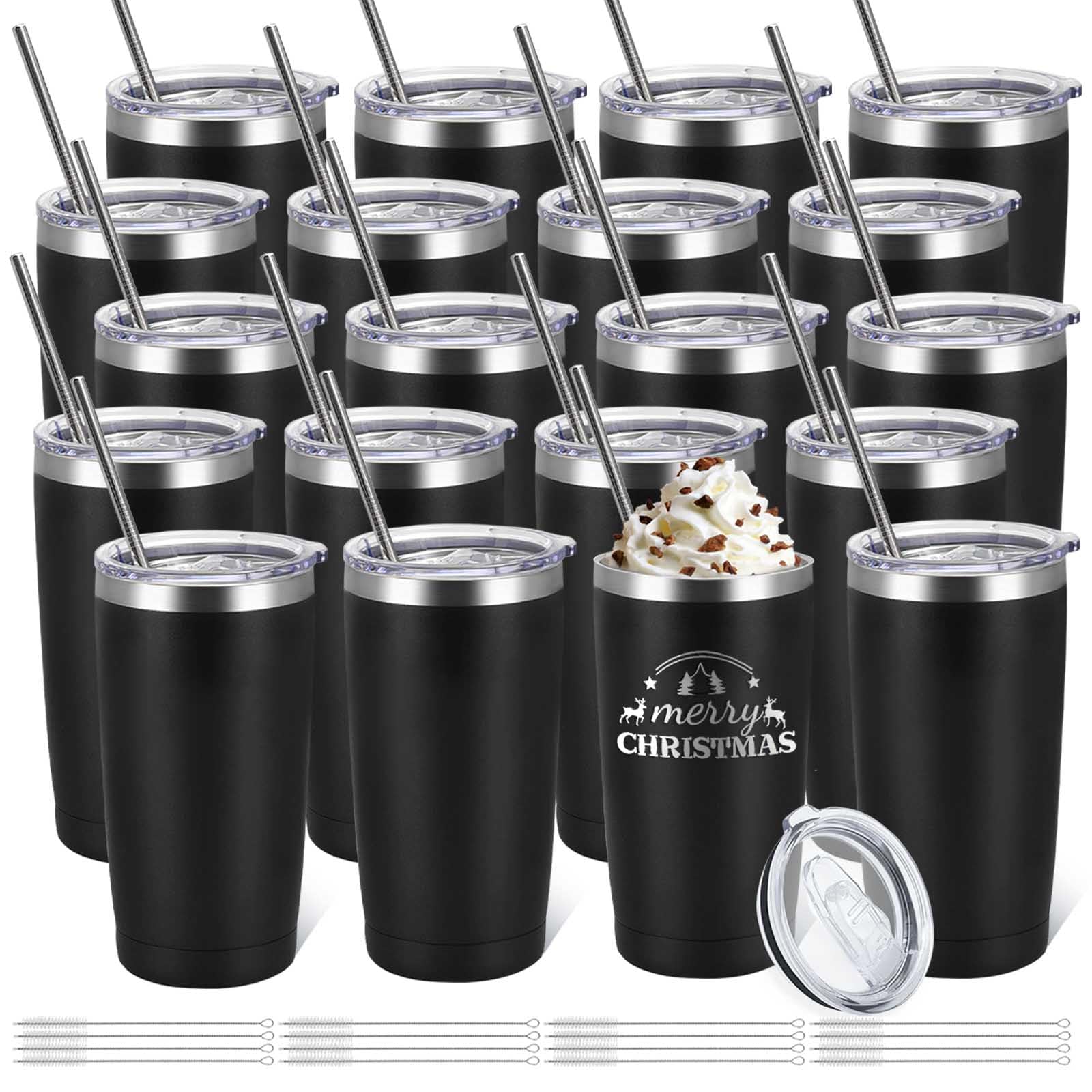 YOUKE OLA 20 Pack Stainless Steel Tumbler Bulk Insulated Vacuum Travel Mug with Straws Powder Coated Coffee Mug Gift for Laser E