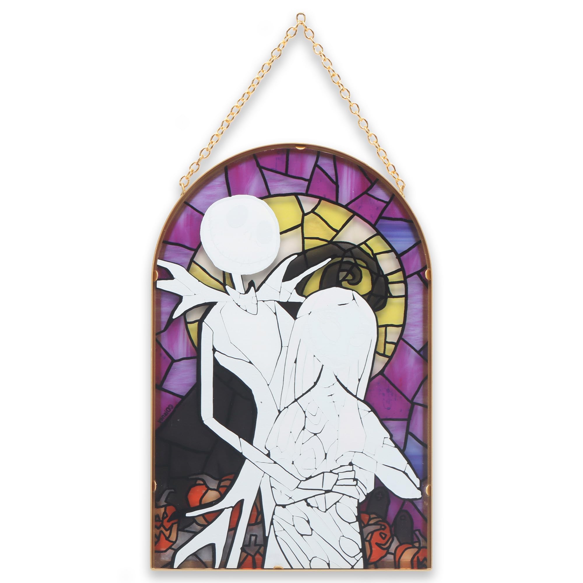 Open Road Brands Disney Nightmare Before Christmas Jack and Sally Hanging Glass Wall Decor - Beautiful Jack Skellington Wall Art