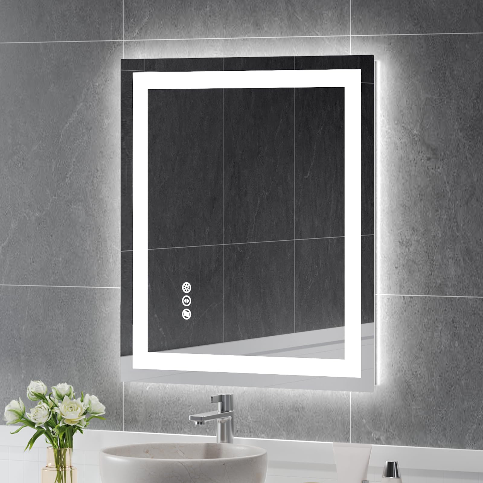 Ushower 24X32 Inch Modern Led Bathroom Mirror - Smart Backlit Vanity Mirror With Anti-Fog, Dimmable Lights, Wall Mounted, 1/5 In