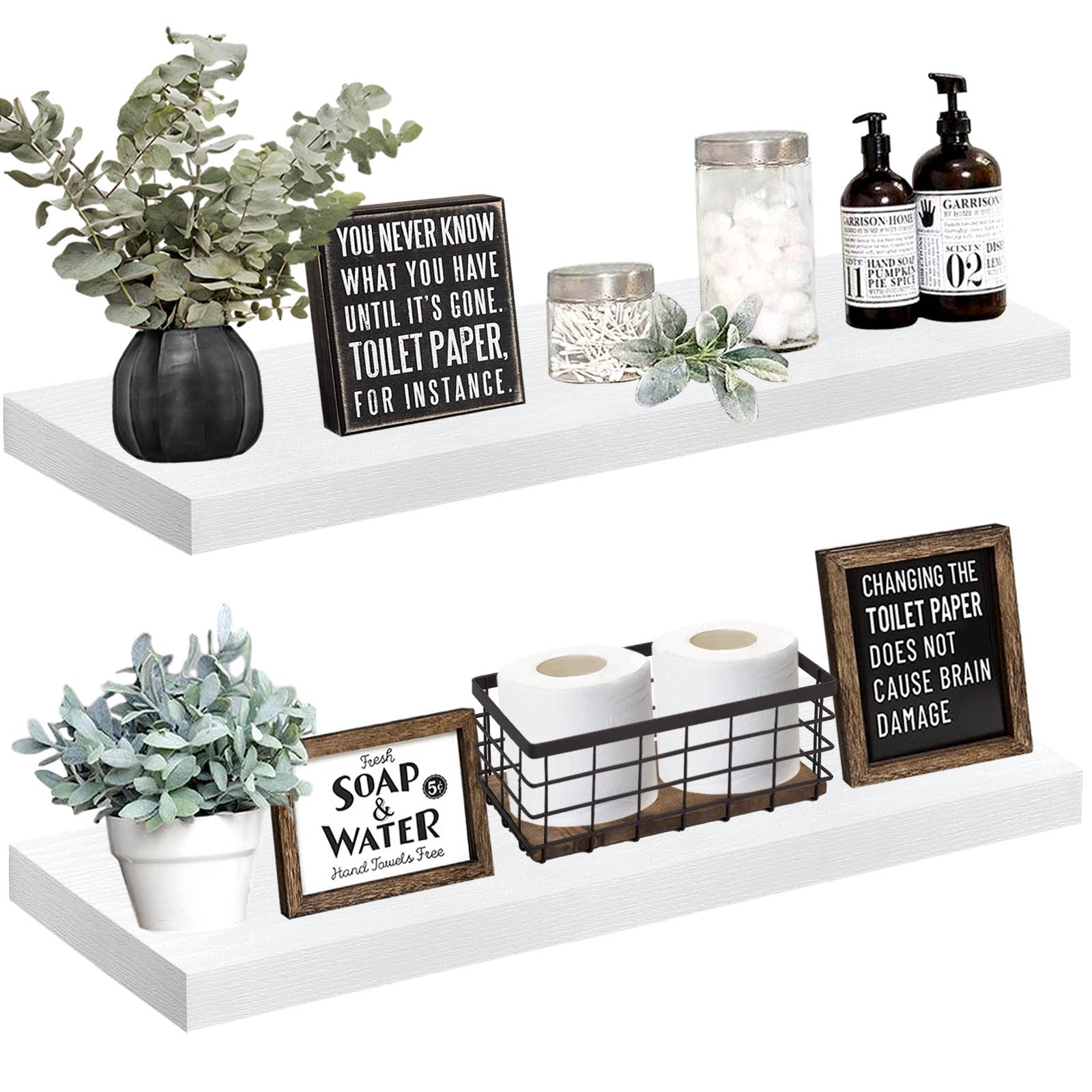 Qeeig White Floating Shelves 36 Inches Long - Wall Mounted Shelf Modern Bathroom Bedroom Kitchen Living Room Large Extra Long 9.