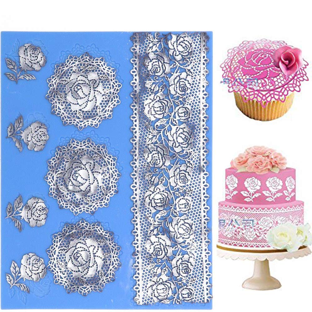Anyana Wedding Silicone Lace Mat, Rose Cake Decorating Mold, Flowers Cake Decorating Tools For Edible Lace Fondant Mold, Sugar-L