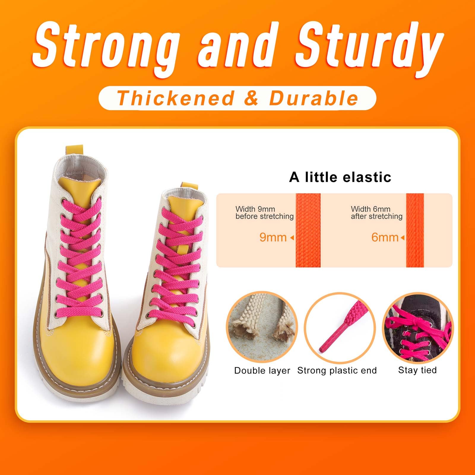 Vsudo Upgrade 24 Double Layer Weave Flat Shoelaces, 516 Wide Flat Shoe Laces For Adults  Kids Sneakers Or Athletic Shoes 1Pair-R