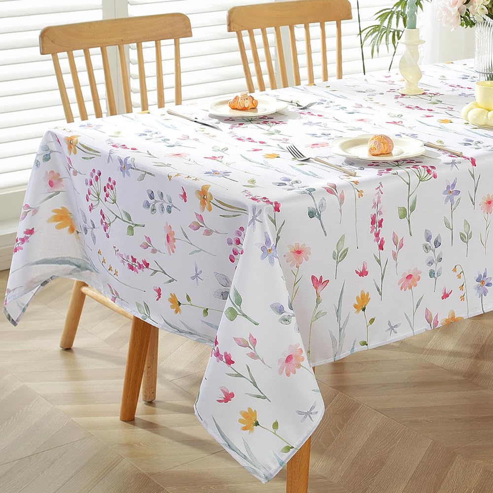 Matirug Spring Summer Tablecloths Rectangle 52X70 Inch, Washable Reusable Watercolor Floral Table Cloth, Spill Proof Pastel Flow