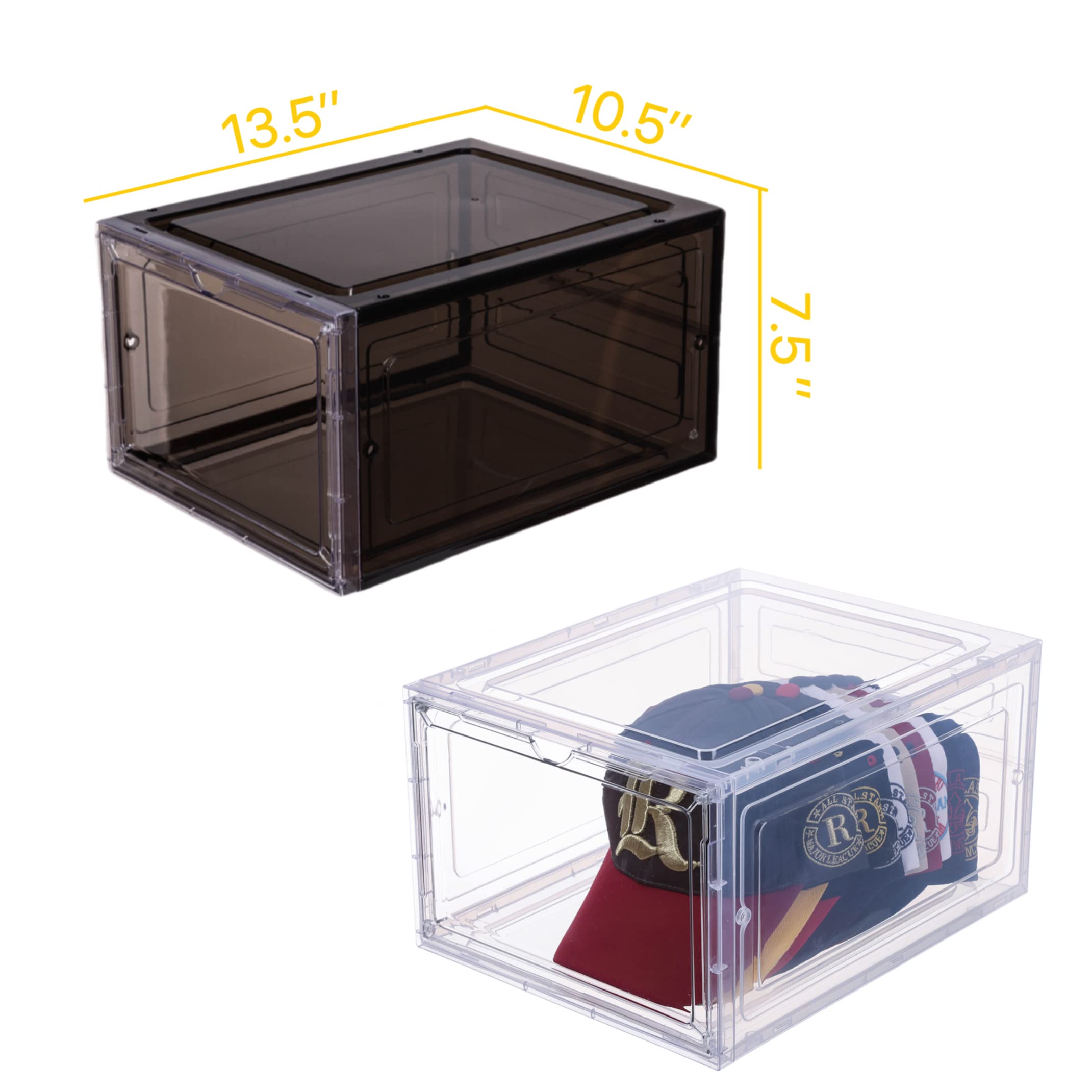 Attelite Hat Organizer For Baseball Caps, Set Of 6, Stackable Hat Storage Box, Hat Holder With Transparent Magnetic Door, Hat Ra