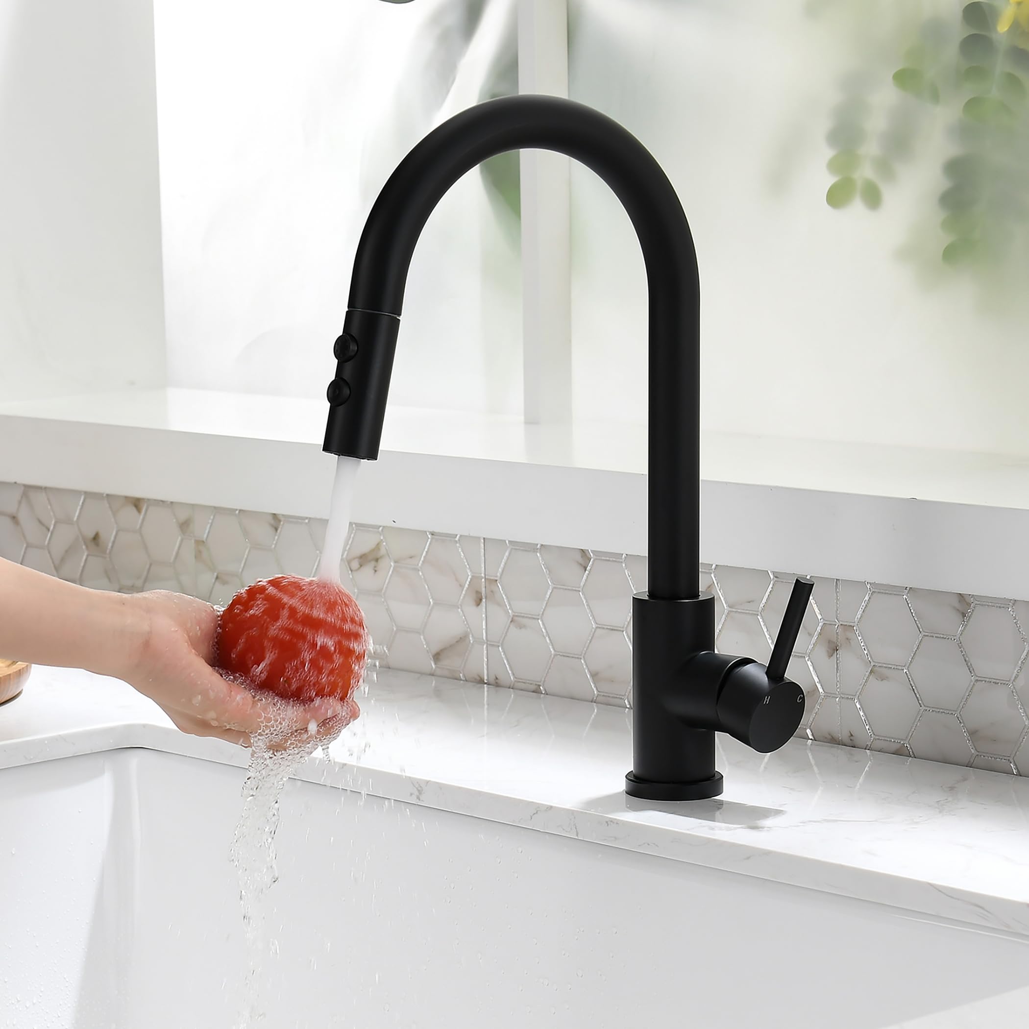 Kinfaucets Black Kitchen Faucet With Pull Down Sprayer,Single Handle Pull Out Kitchen Sink Faucet,Commercial Farmhouse Rv Bar Ut