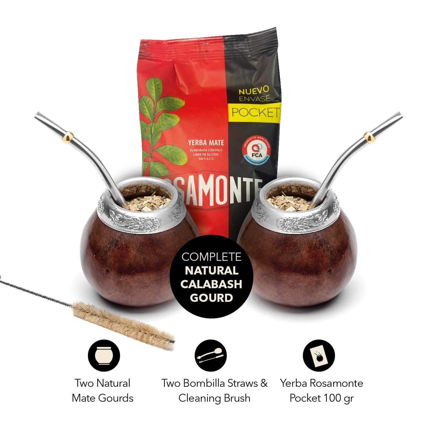 Balibetov Set Of Two Yerba Mate Gourd And One Pack Of 100Gr - 3.5Oz Of Yerba Mate - Yerba Mate Cup Argentina - 2 Mate Tea Cup, 2
