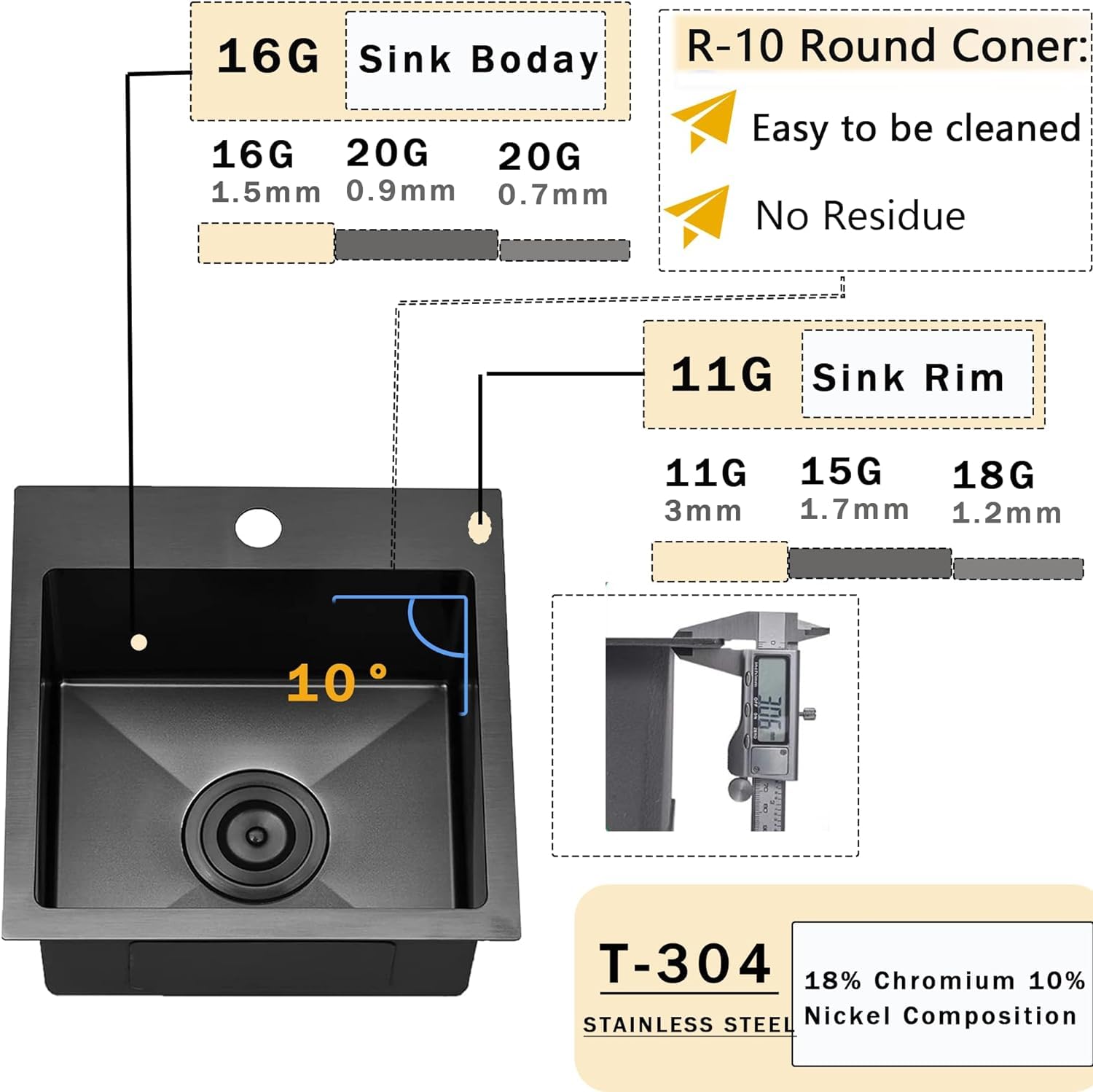Vccucine Gunmetal Black Bar Sink Drop In, 13 X 15 Inch Topmount Rv Small Kitchen Sink, Handmade Stainless Steel Wet Bar Sink, Ou