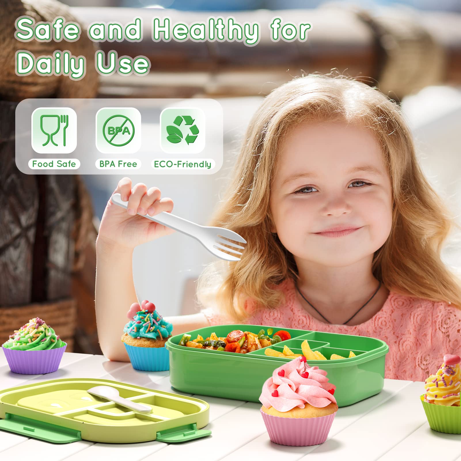 Time4Deals Bento Lunch Box Leakproof 44Oz Kids Lunch Box Containers With 4 Compartment, Bento-Style Lunch Bento Box With Cutlery