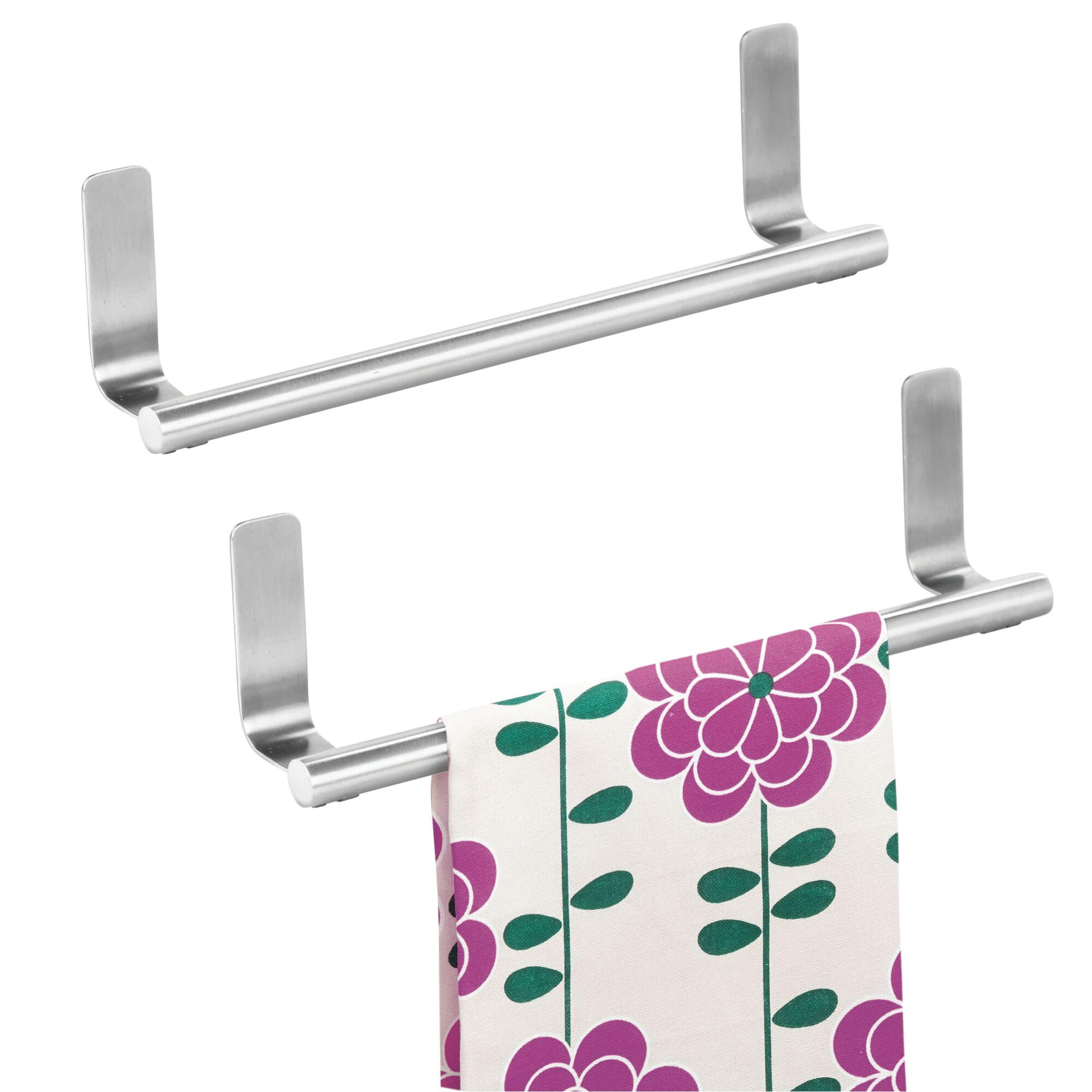 Idesign Stainless Steel Adhesive Towel Bar For Kitchen Or Bathroom Storage - Set Of 2 - Brushed