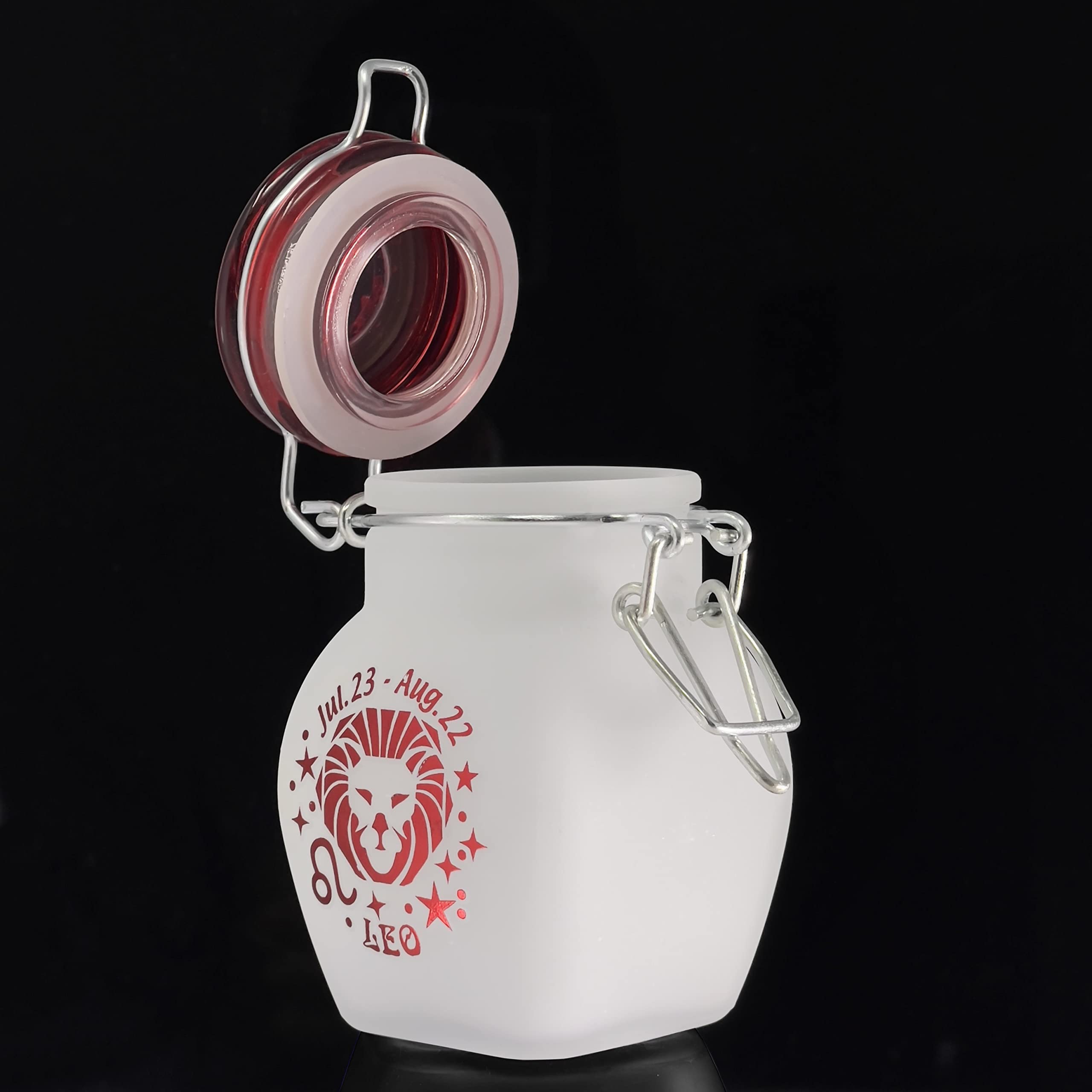 Zodiac Sign Quarter Oz (125Ml) Smell Proof Airtight Glass Storage Jar, 3.25'' (Leo Astrology Sign)