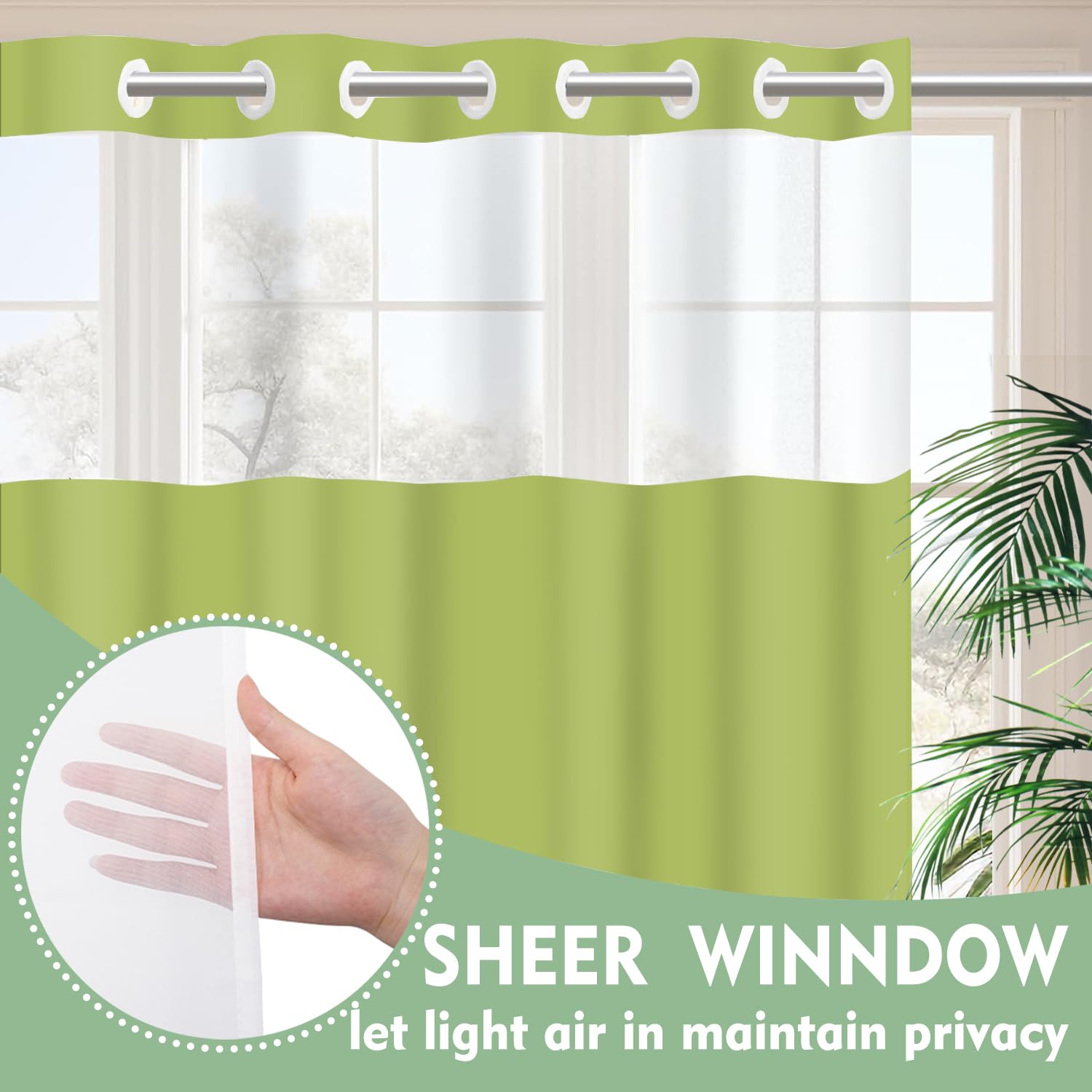 Lylycty Green No Hook Shower Curtain With Snap In Liner Set,Modern Fabric Shower Curtains For Bathroom Hotel Style Decor 71X74