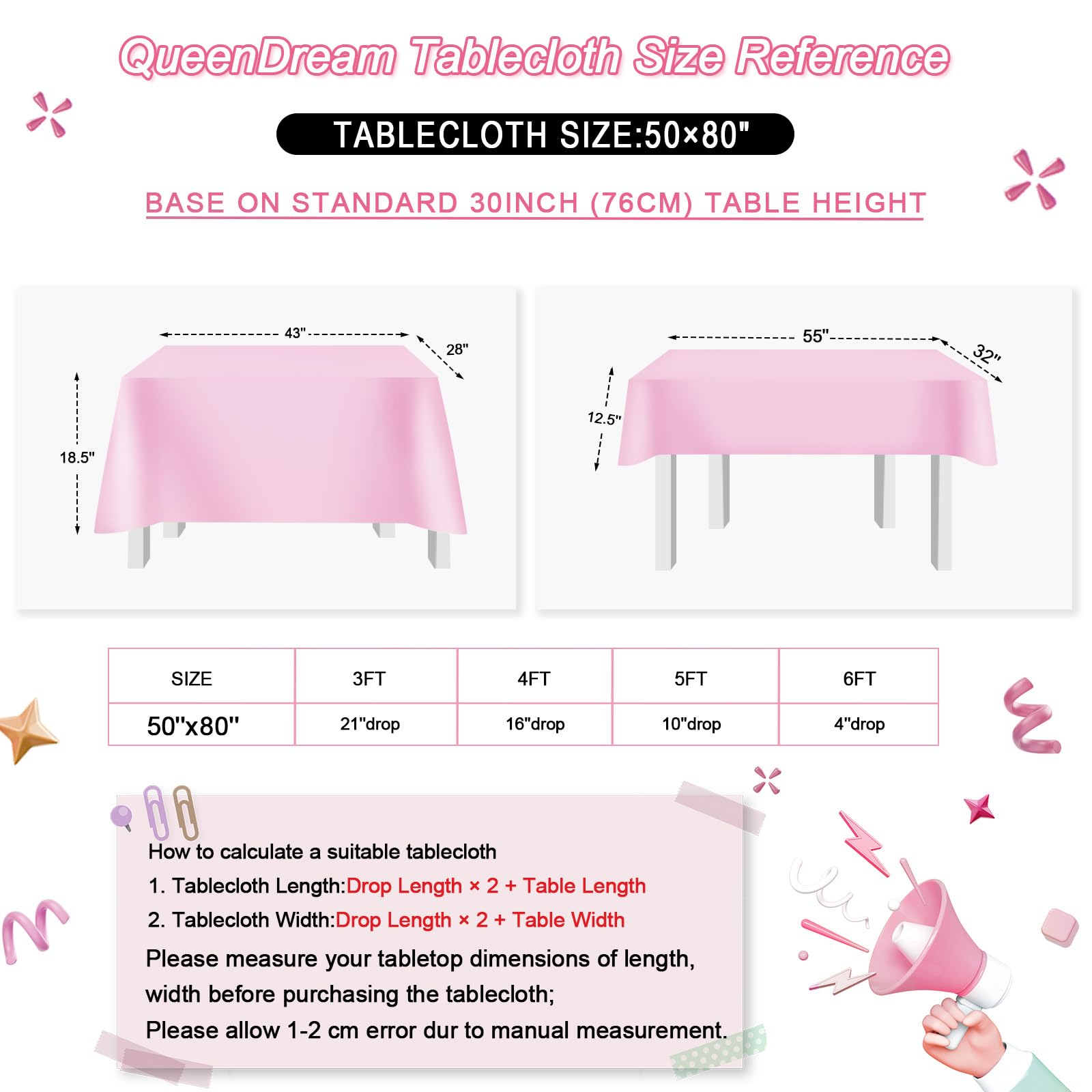 Queendream Sparkly Sequin Tablecloth - Pink Table Cloth 50X80 Inches Rectangle Table Overlay Fabric For Birthday Parties Baby Sh