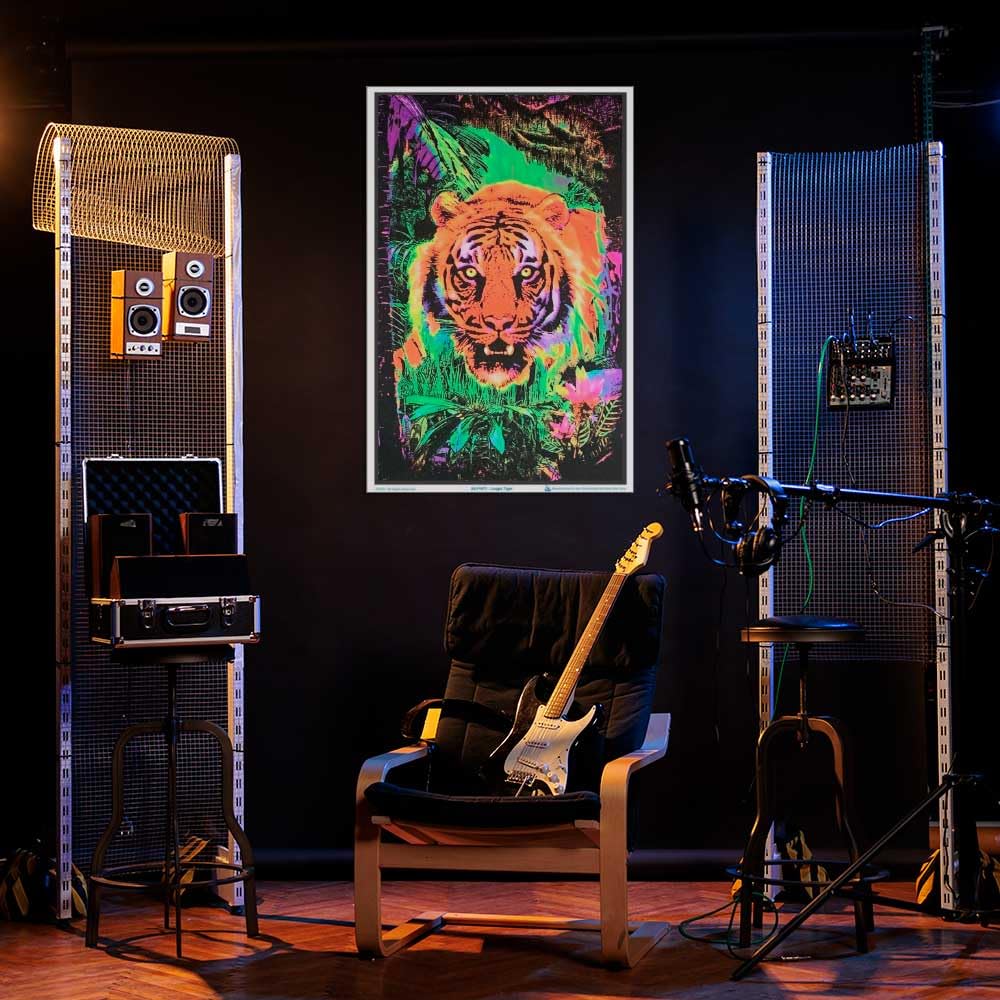Opticz Jungle Tiger Blacklight Reactive Poster Blacklight Poster 23 X 35In