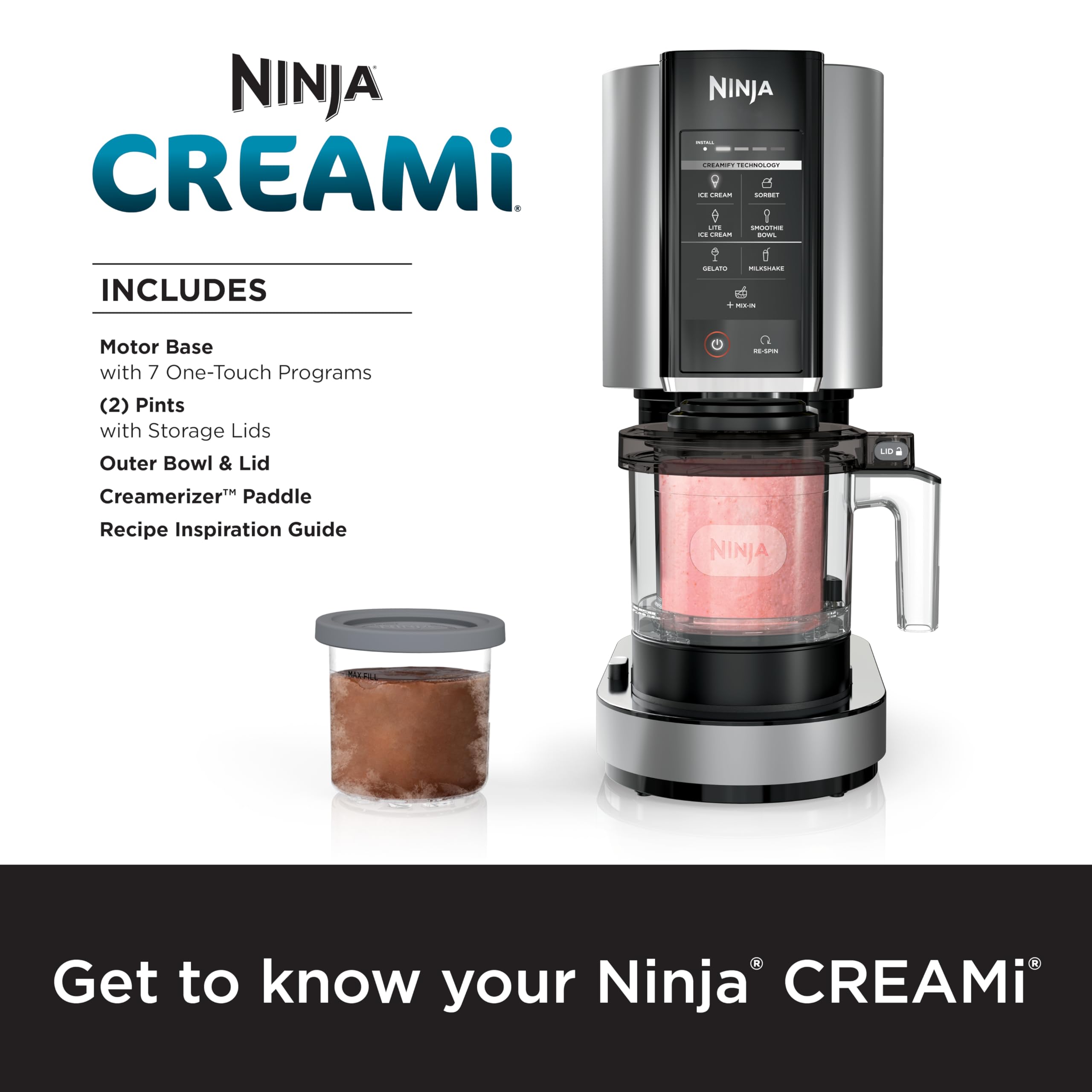 Ninja Nc301 Creami Ice Cream Maker, For Gelato, Mix-Ins, Milkshakes, Sorbet, Smoothie Bowls & More, 7 One-Touch Programs, With (