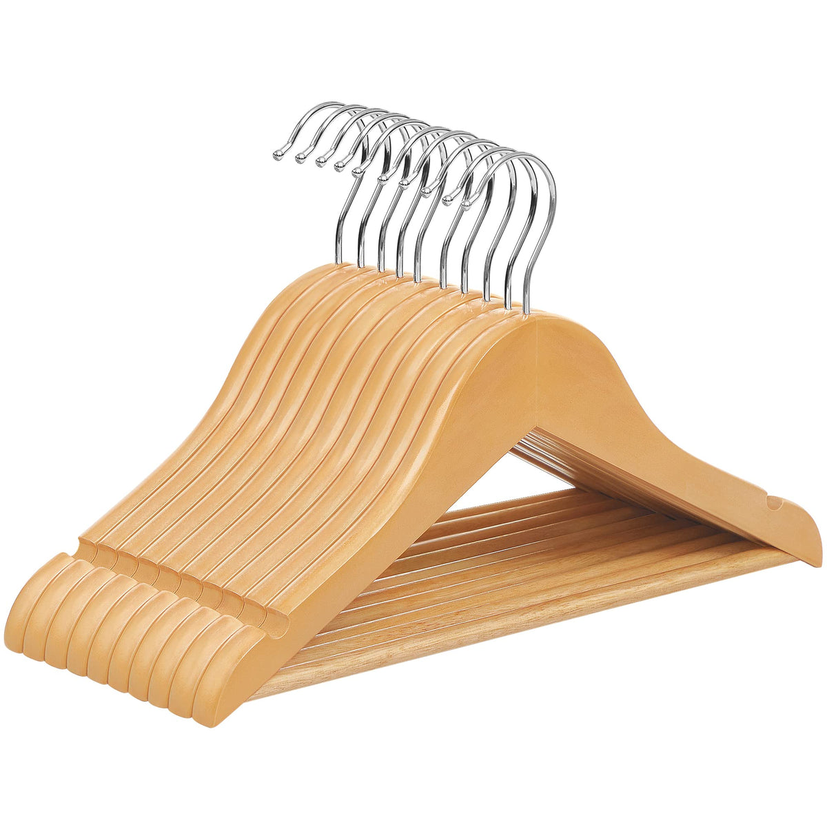 Songmics Kids Wooden Hangers 10 Pack, Solid Wood Baby Hangers, Children'S Coat Hangers With Pants Bar, Shoulder Notches, Swivel