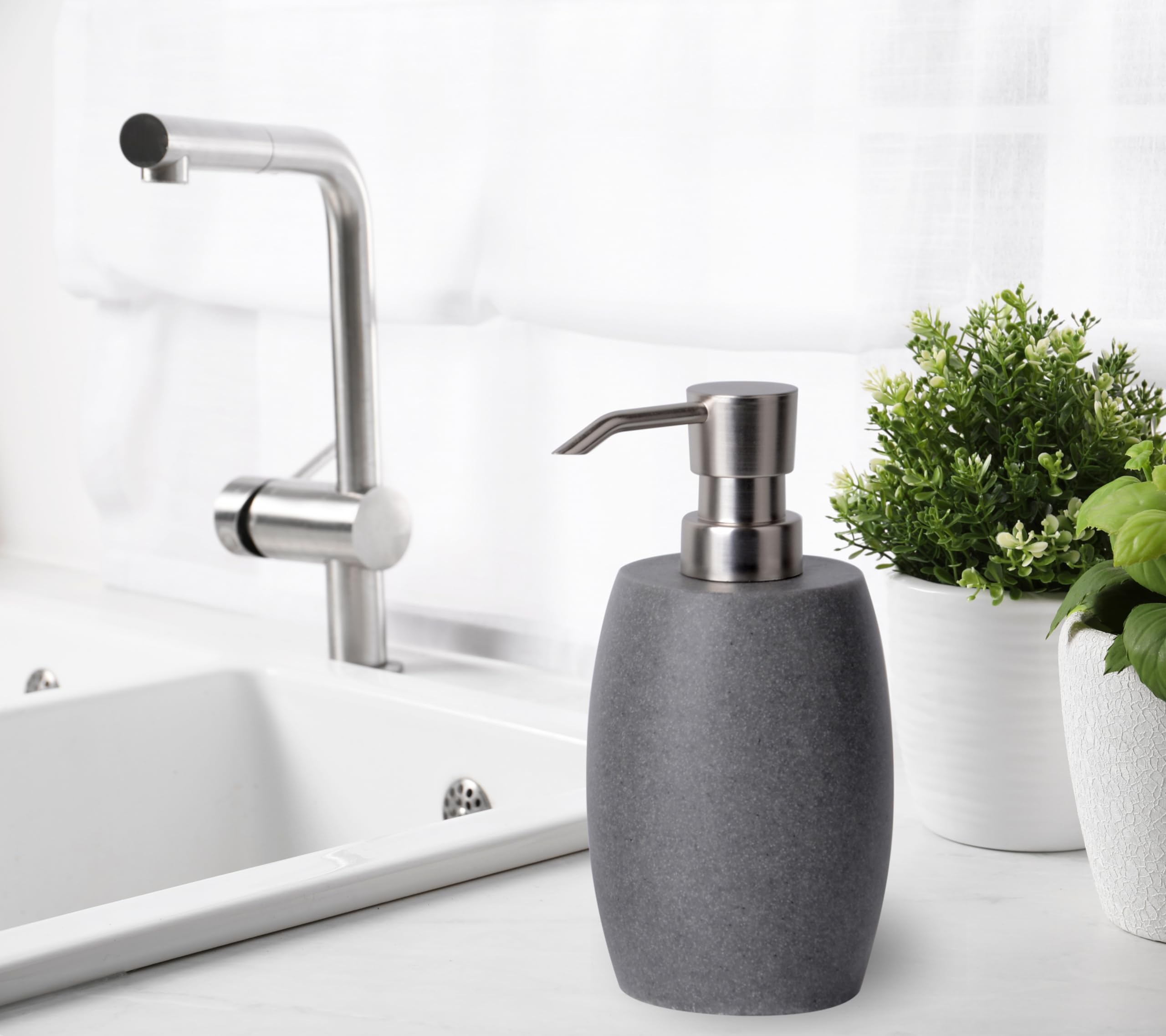 Clasin Home Sandstone Textured Resin Soap Dispenser With Metallic Pump And Waterproof Bottle Labels For Bathroom Kitchen Dish Ha